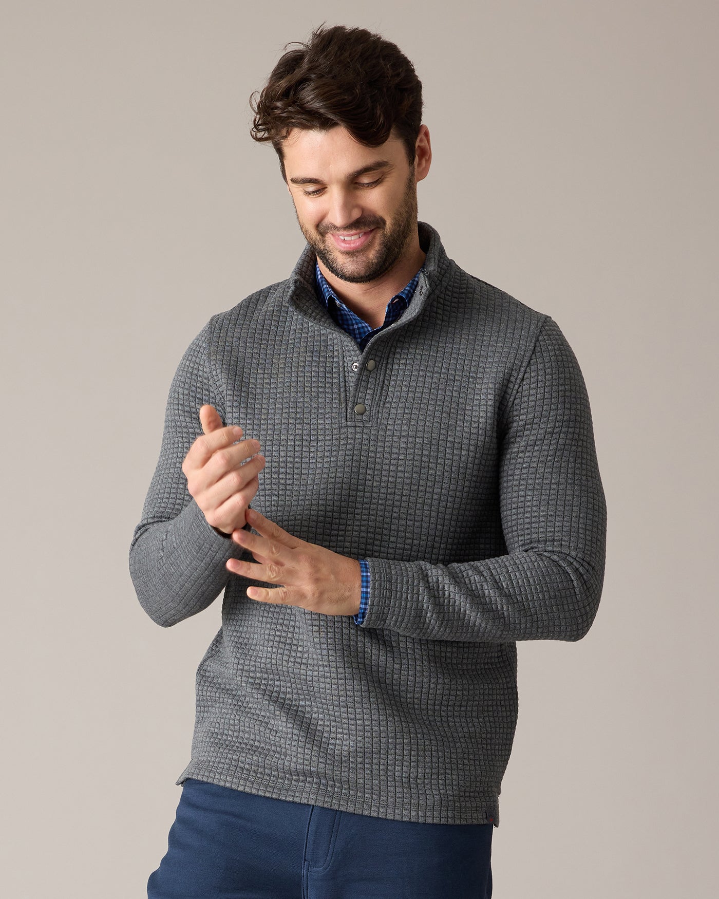 Silverton Quilted Snap Mock Neck Charcoal Heather