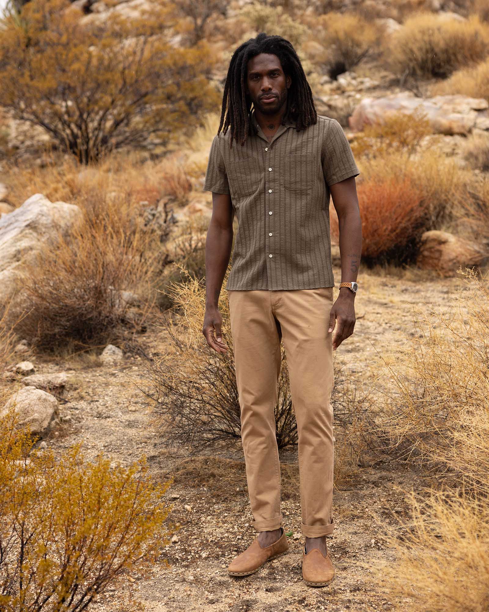 The Conrad Shirt Fatigue Olive Dobby Stripe