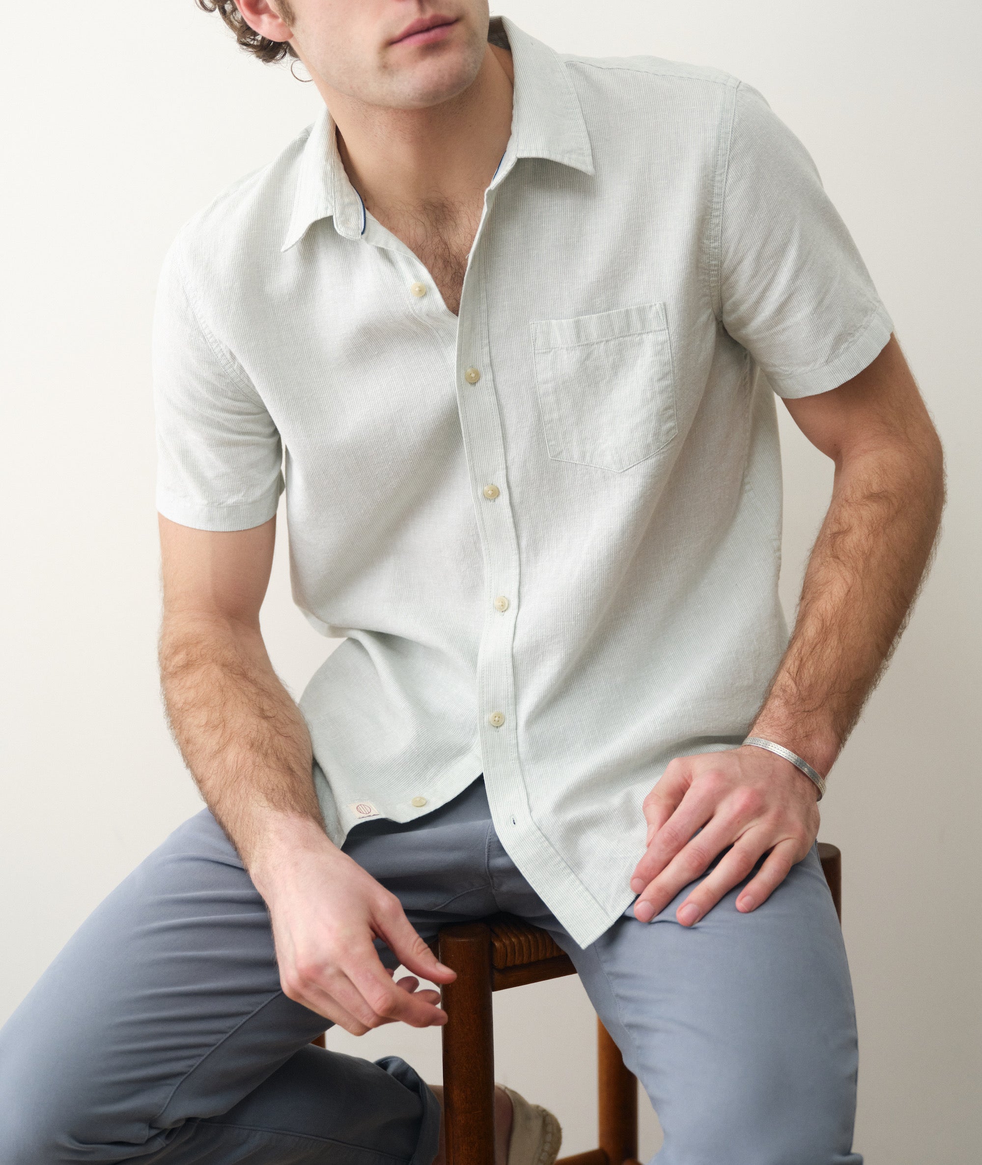 Better-Than-Linen Short Sleeve Shirt Iceberg Stripe