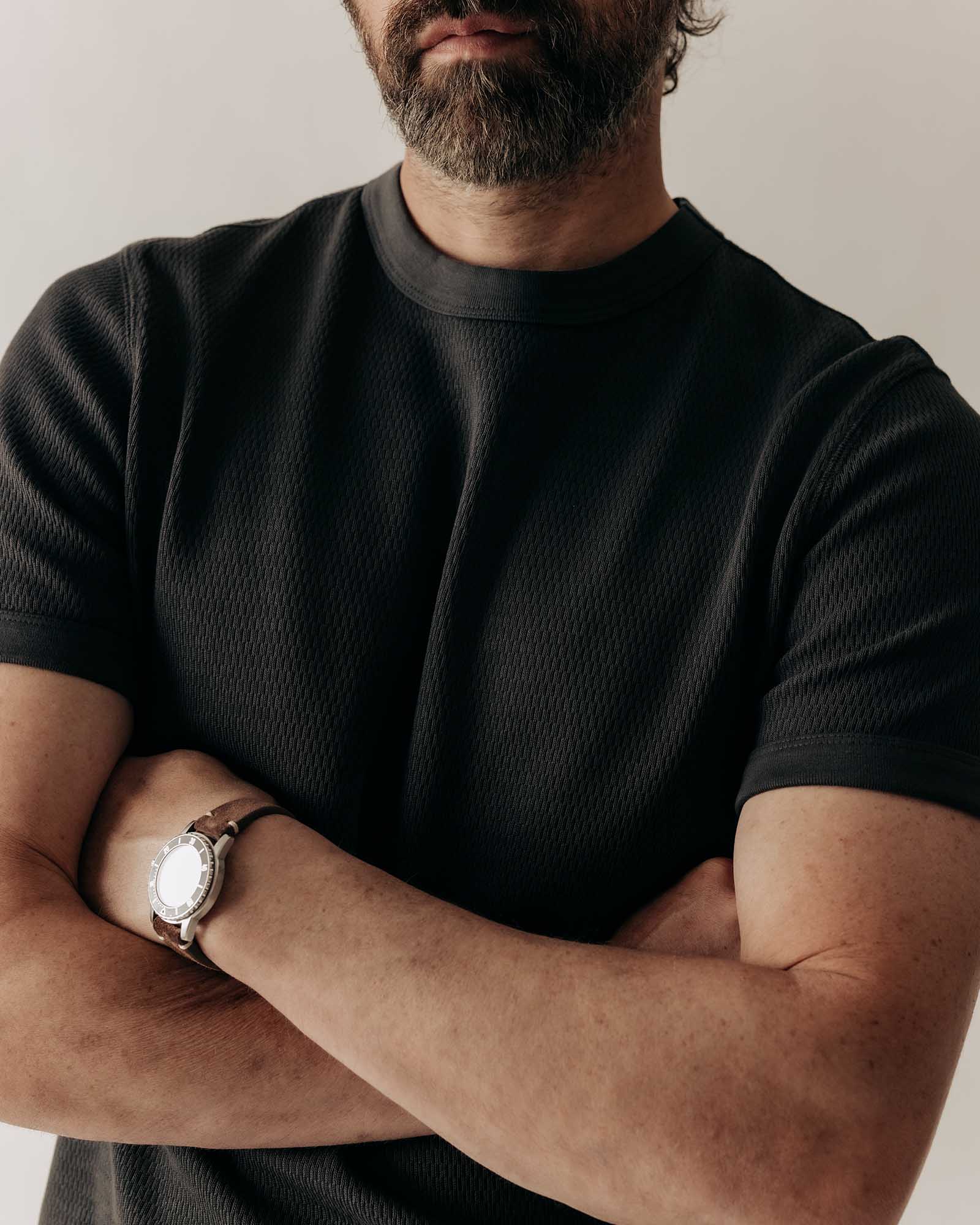 The Organic Cotton Waffle Short Sleeve Crew Faded Black