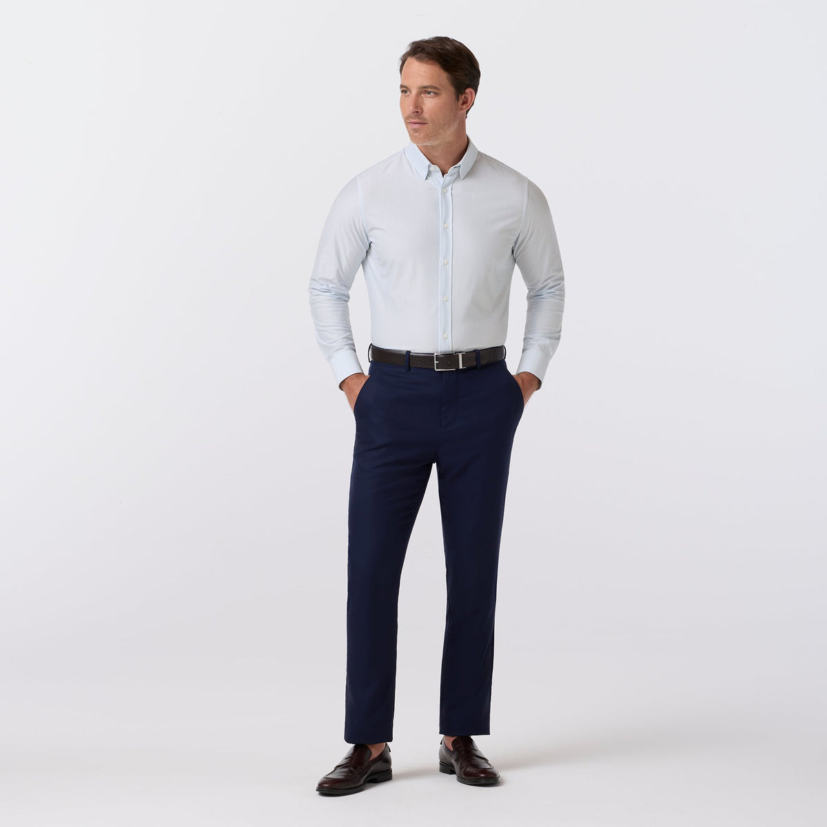 Newport LS Dress Shirt Cloud Blue Banker Stripe