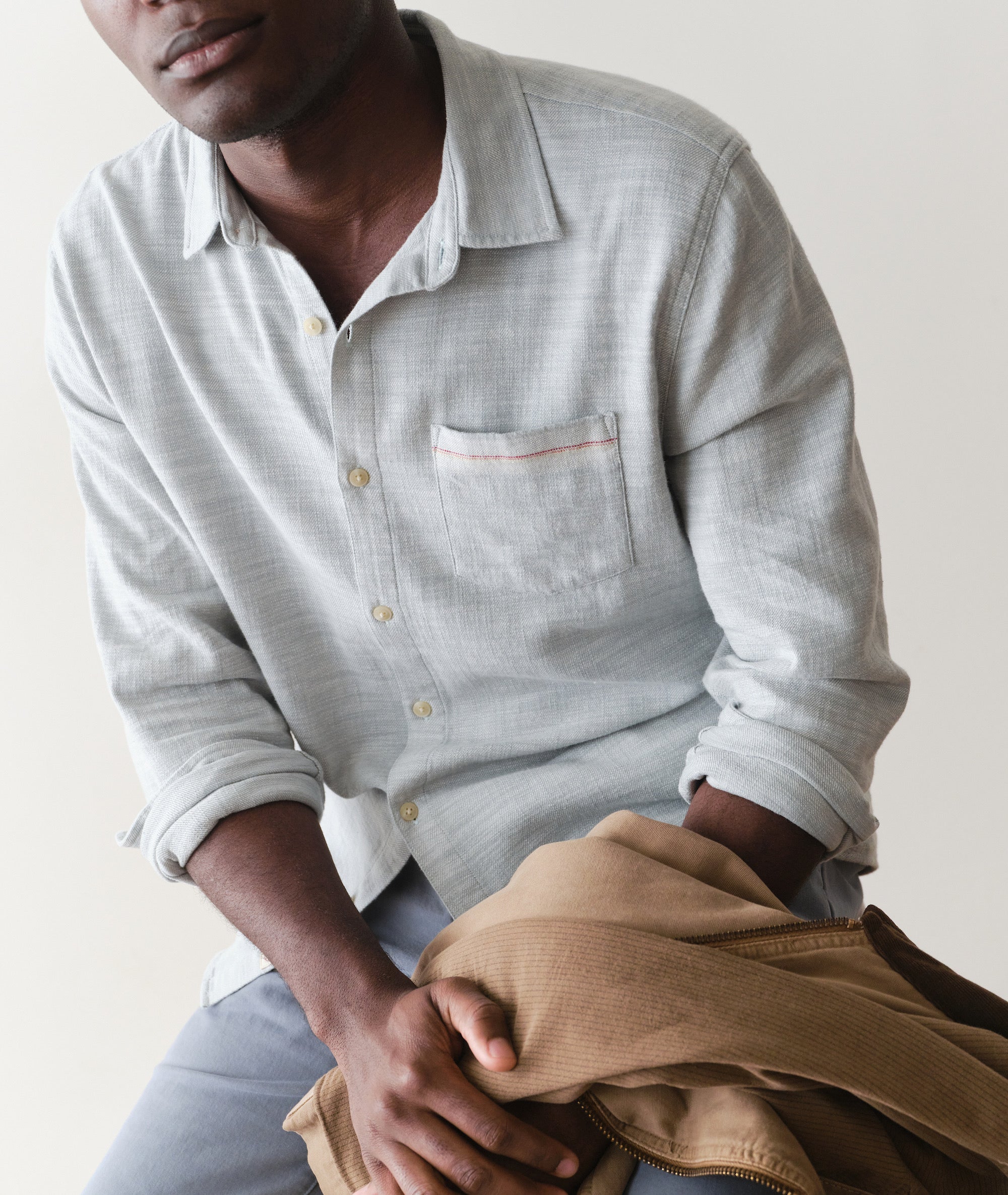 Classic Stretch Selvage Long Sleeve Shirt Aqua