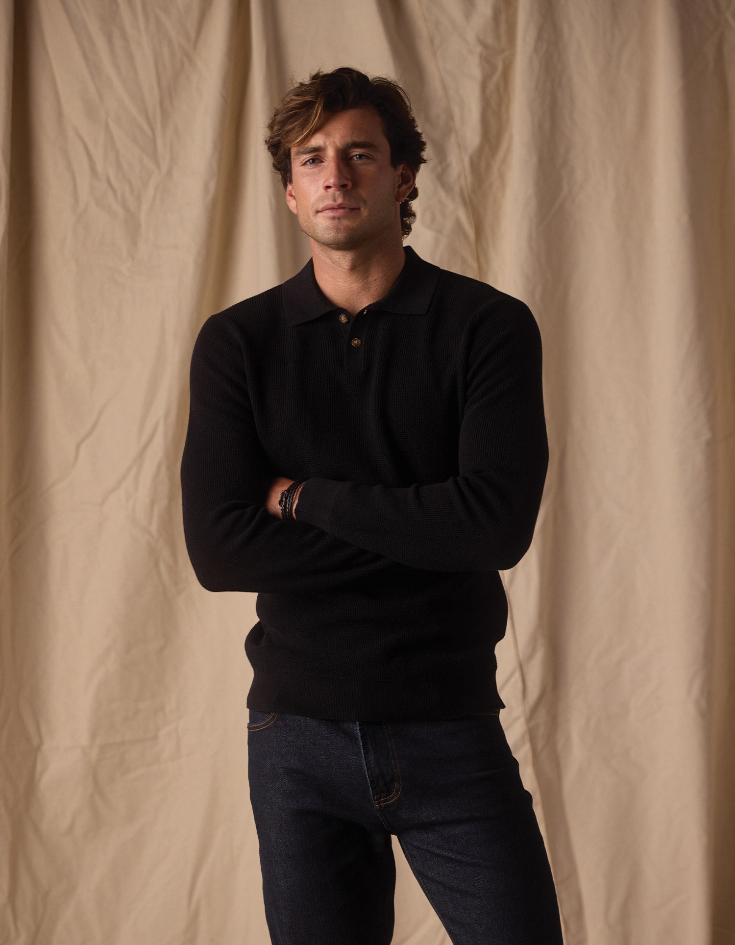 Robles Knit Waffle Stitch Polo Black