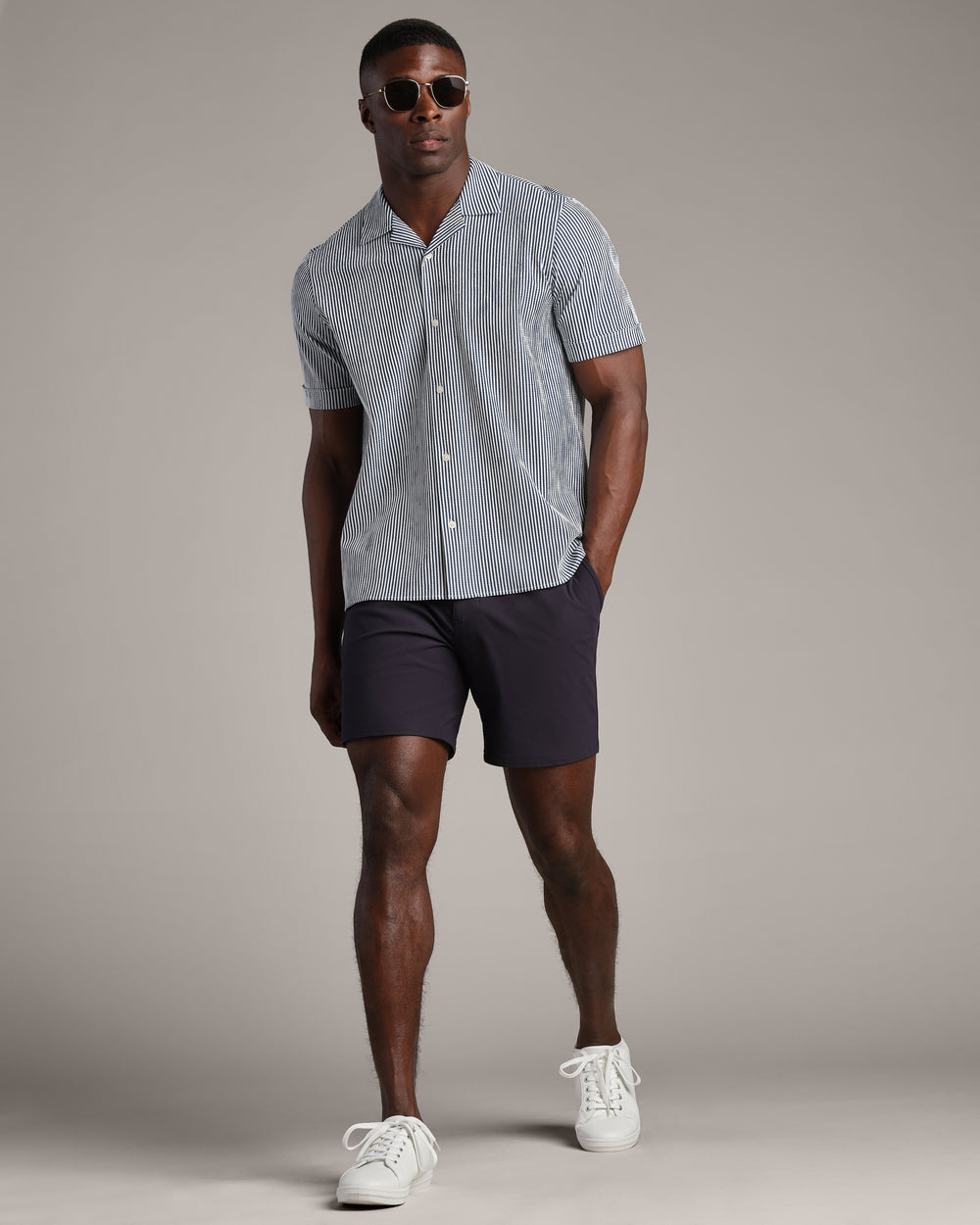 Commuter Seersucker Camp Shirt Navy Stripe