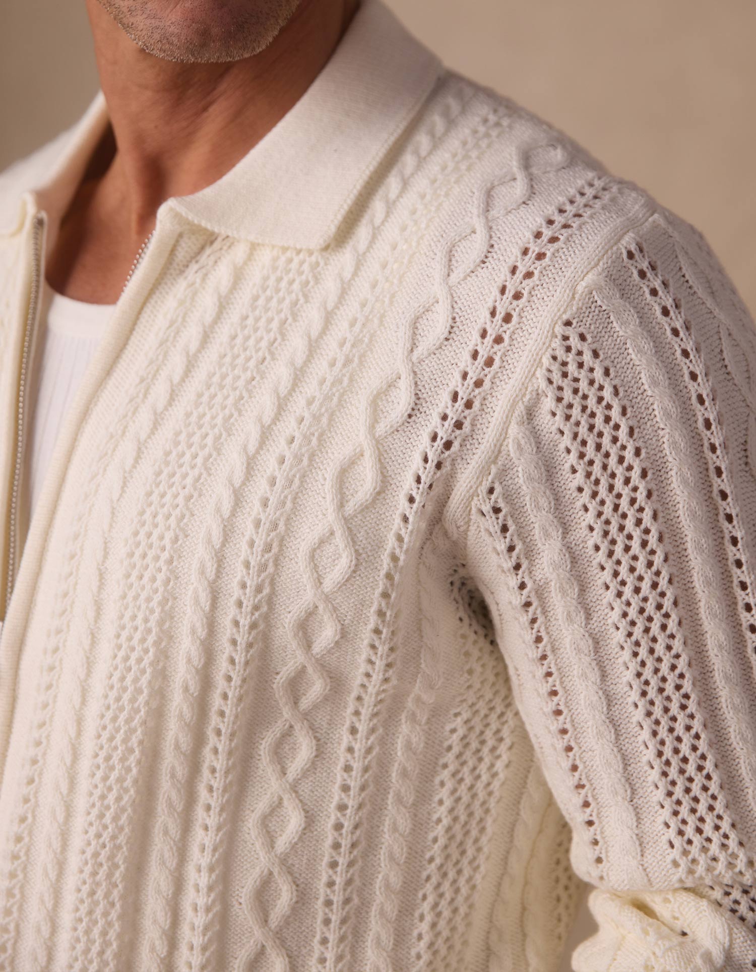 Jacquard Zip Front Cardigan Ivory