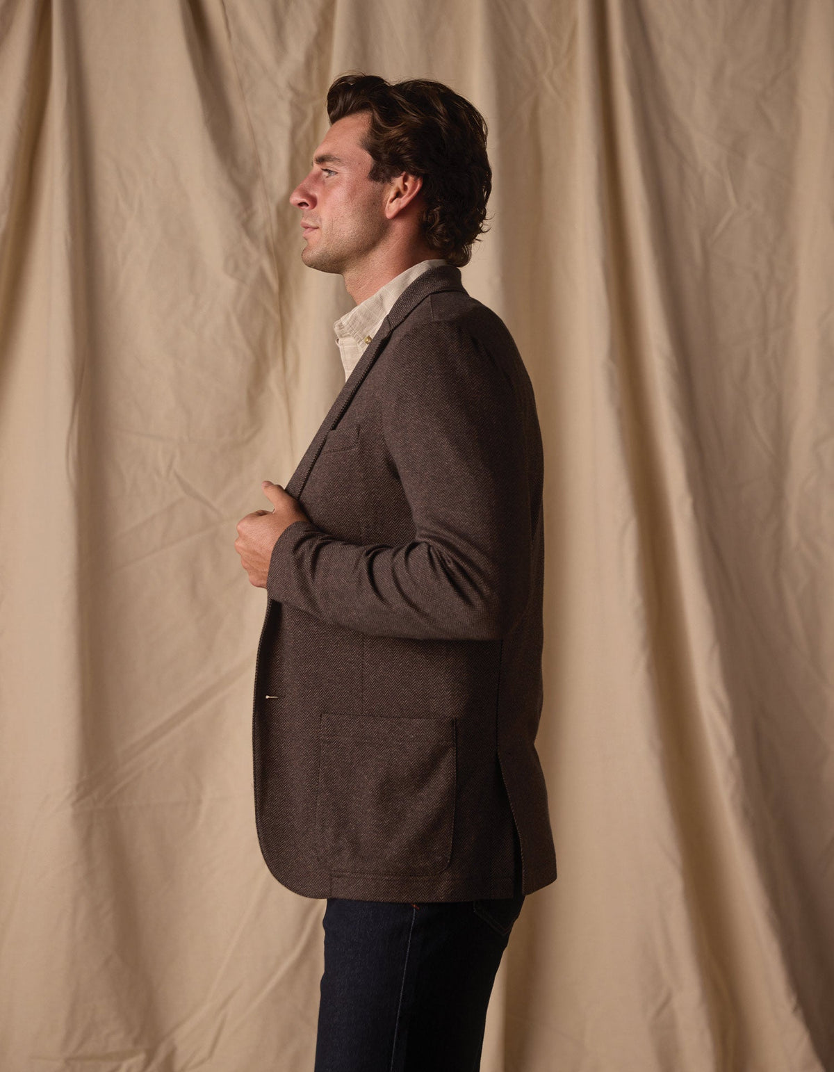 Stretch Knit Blazer Brown