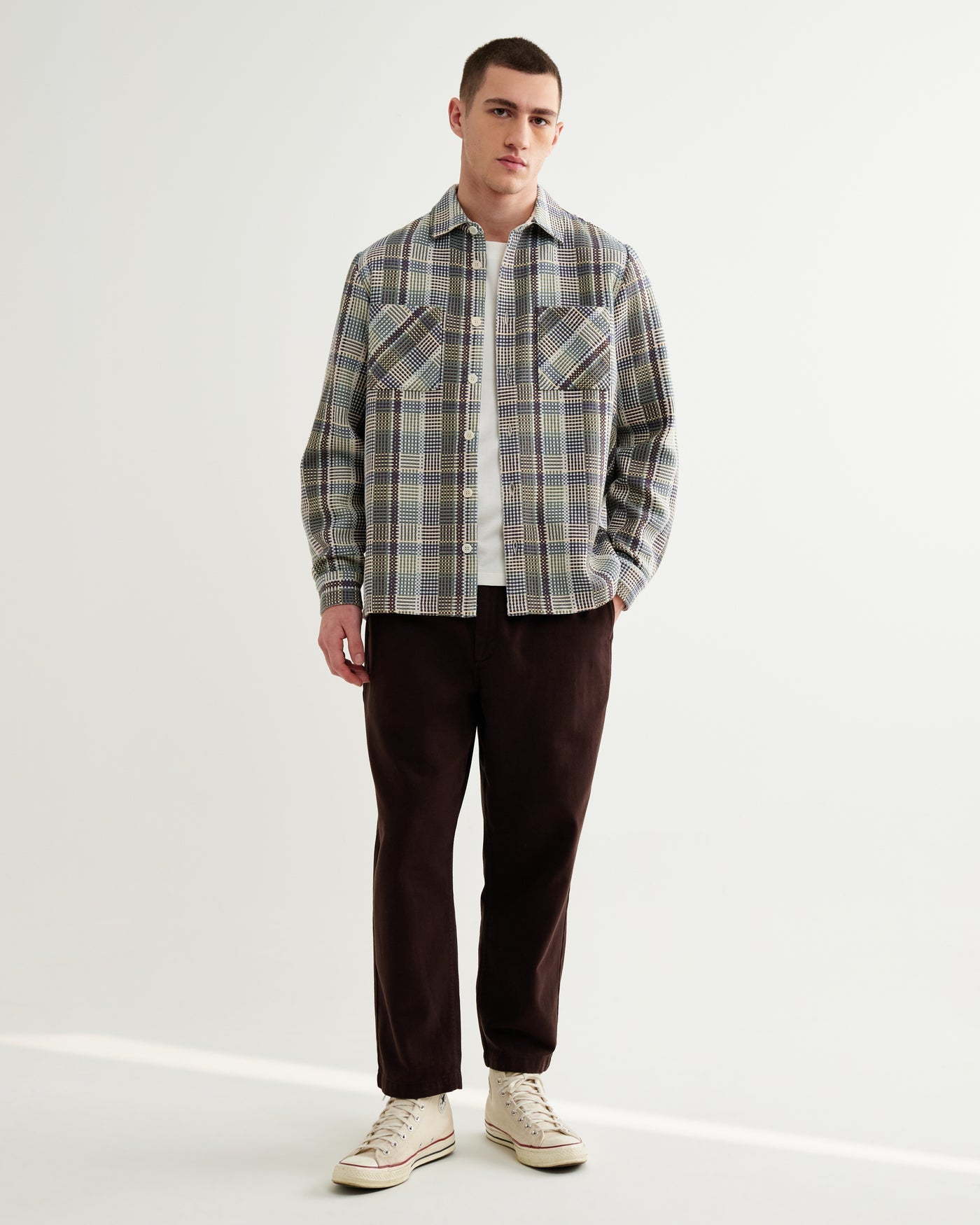Whiting Overshirt in Basket Weave Blue/Green
