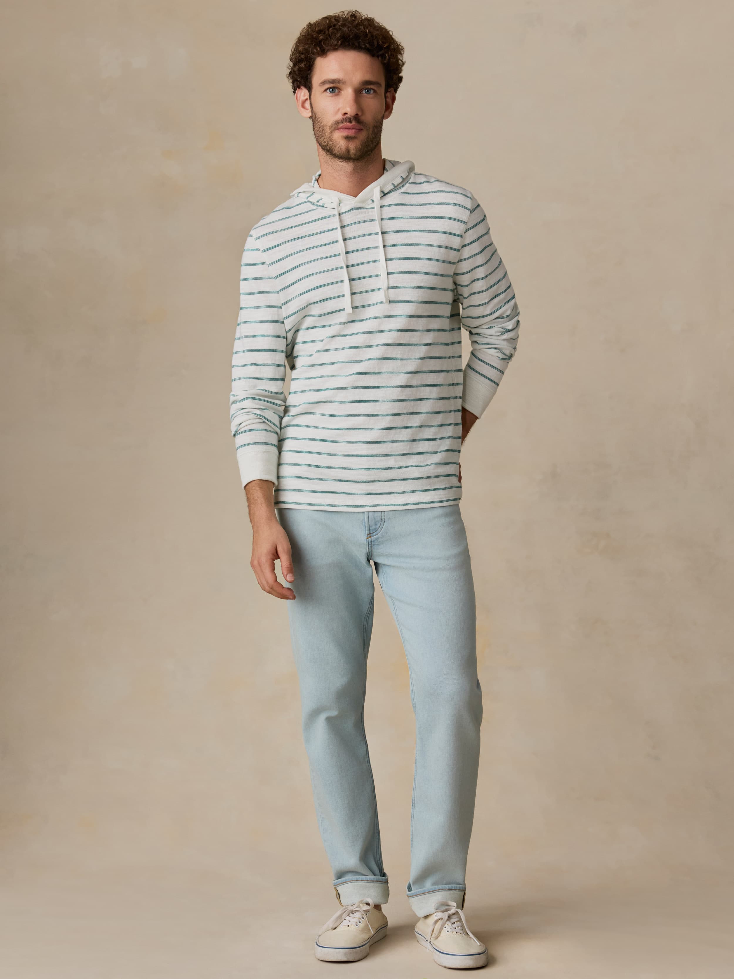 Sunwashed Slub Hoodie White Biscayne Stripe