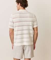 Open Knit Button Down Natural Stripe