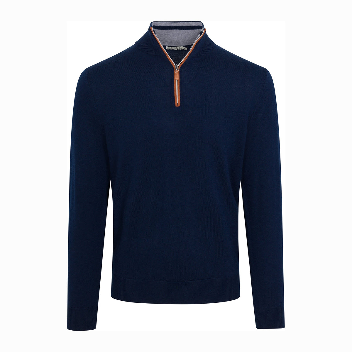 Cashmere Touch Australian Merino Quarter Zip Navy/Brown Suede Trim