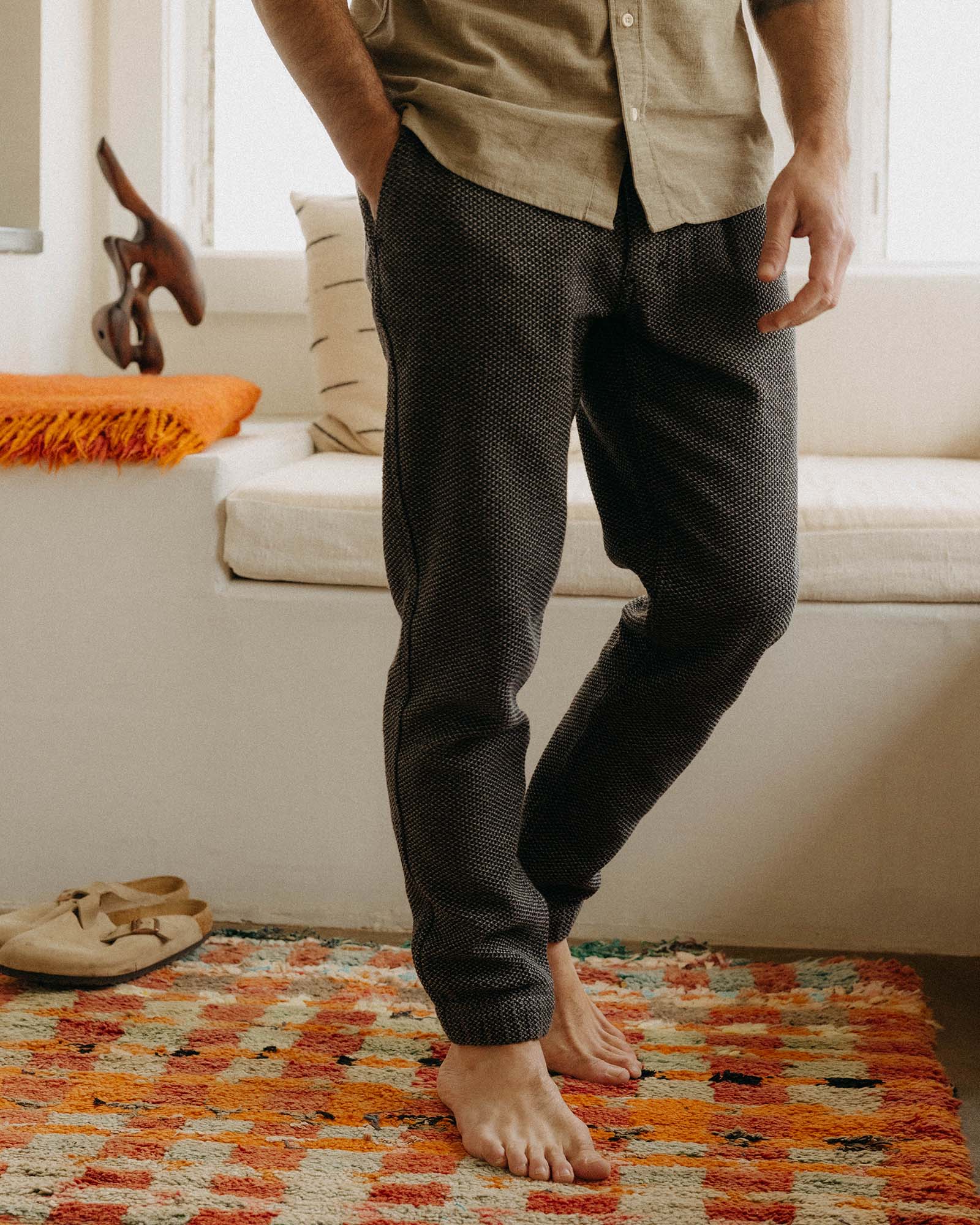 The Apres Pant in Sashiko Coal