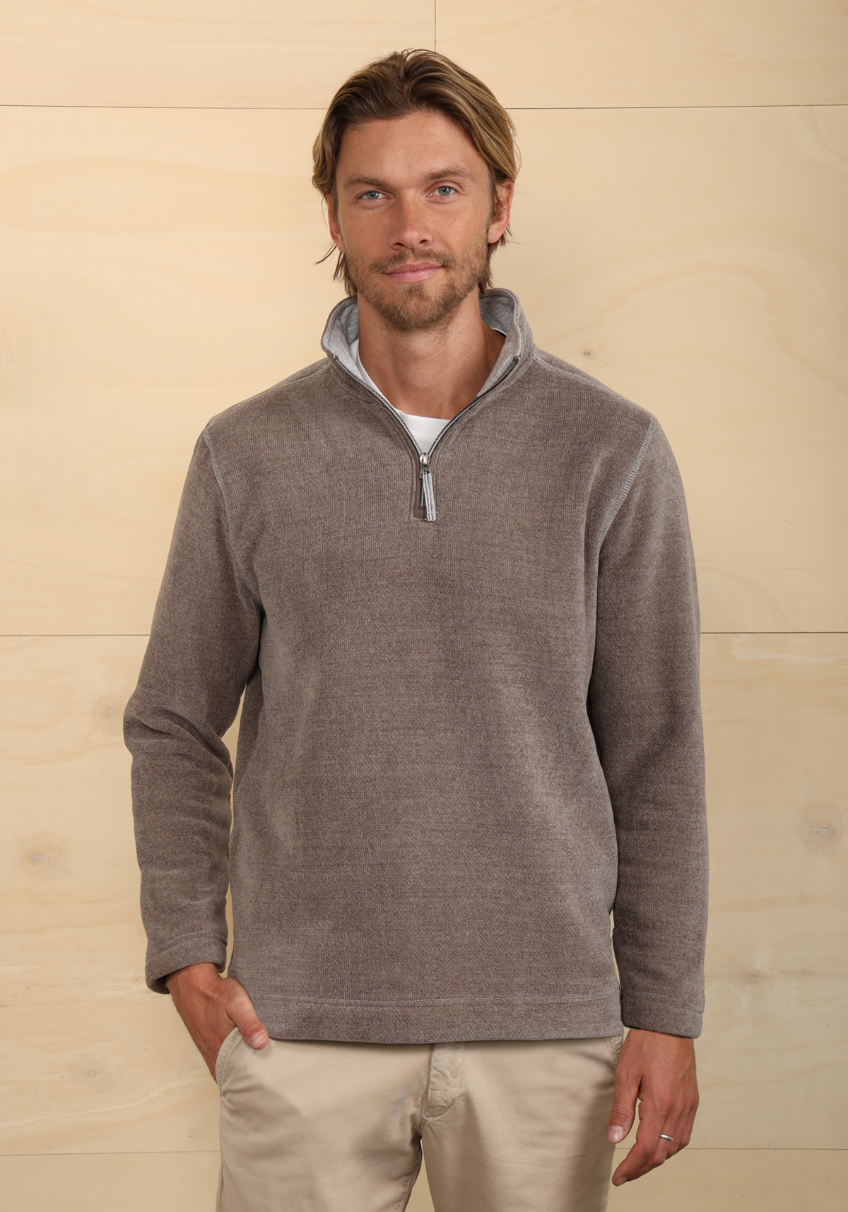 Lux Chenille 1/4 Zip Pullover Grey