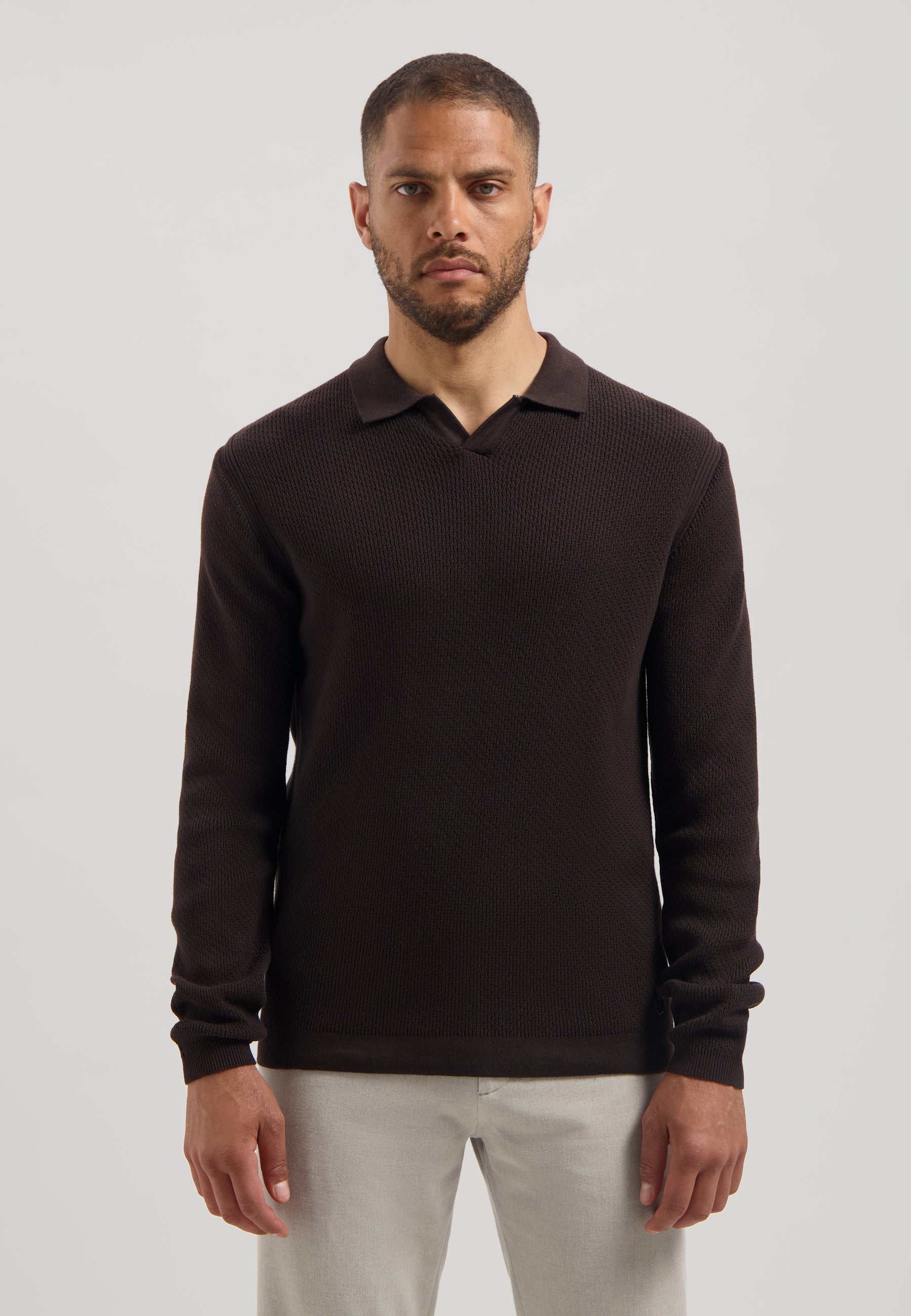 Kostas Longsleeve Polo Dark Brown