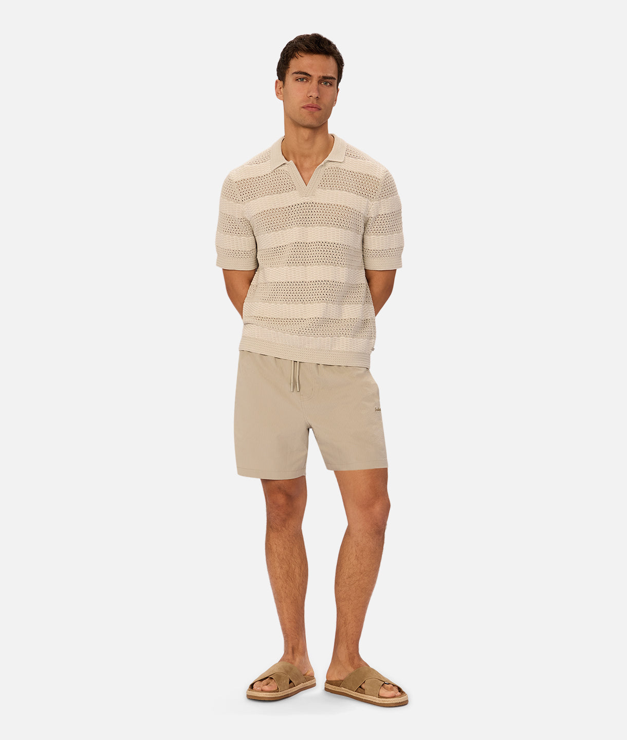 The Menorca Stripe Polo Duck Egg/Creme