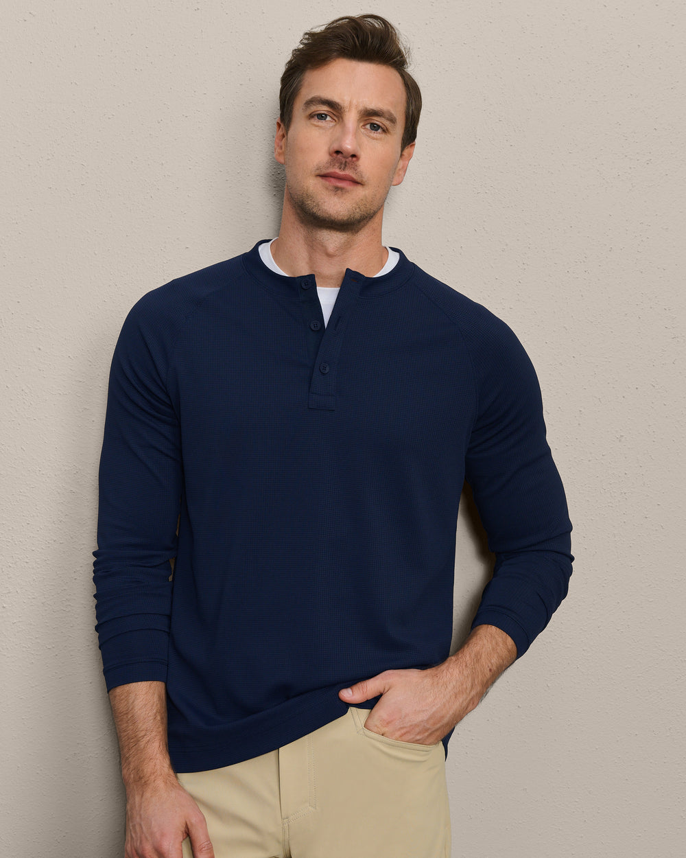 Waffle Tech Henley True Navy