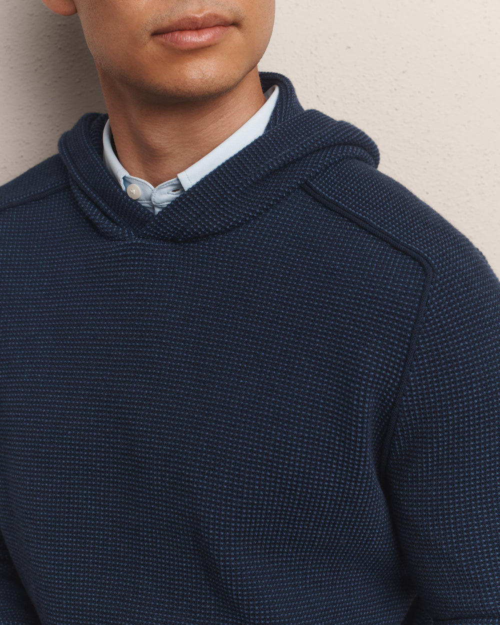 Fine Knit Sweater Hoodie True Navy Heather