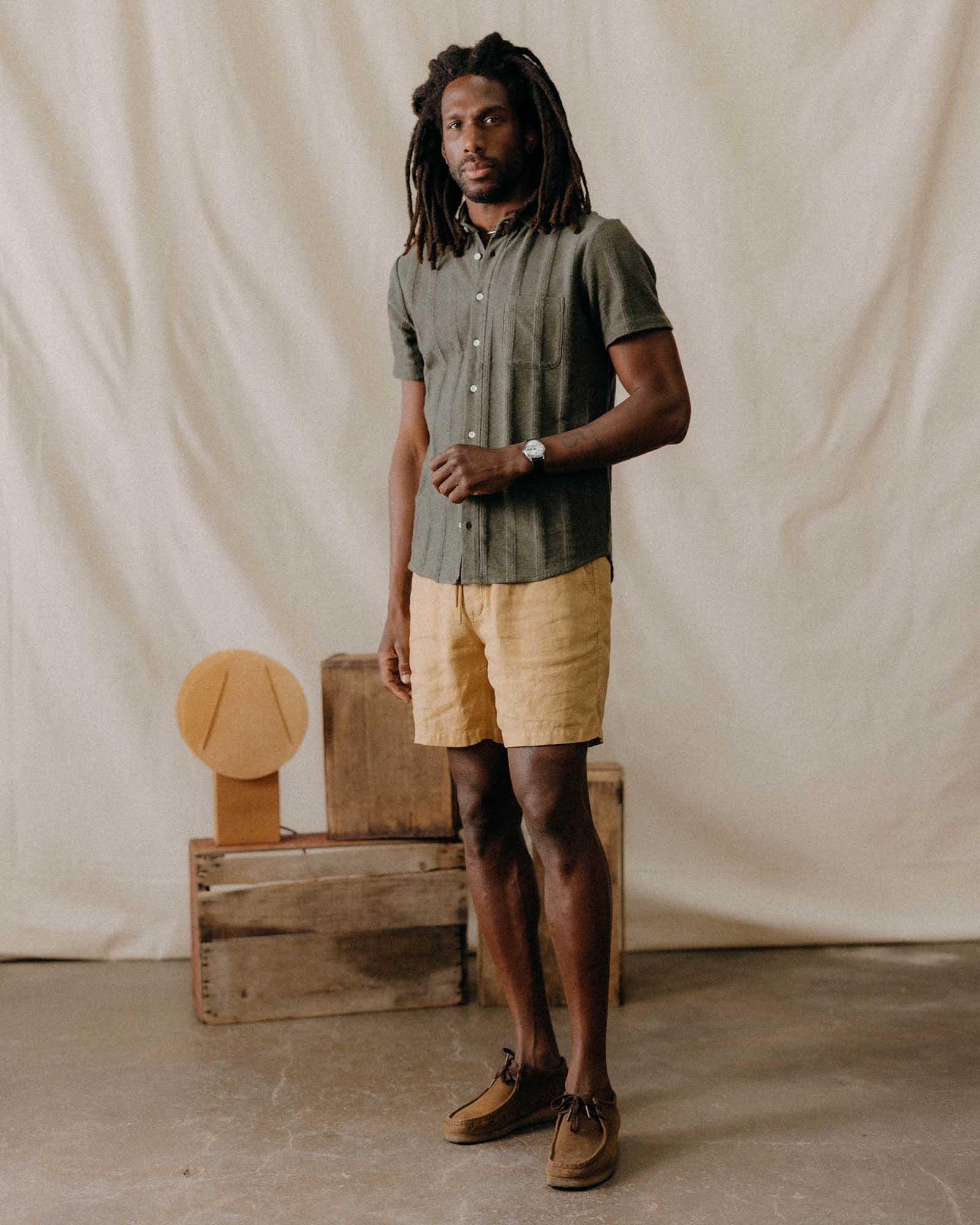 The Short Sleeve California Shirt Heather Olive Pointelle Stripe