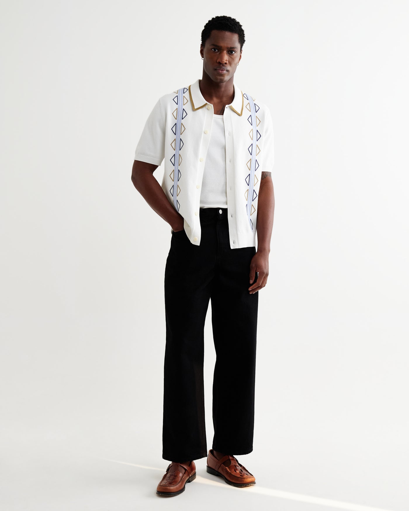 Tellaro Shirt in Retro Embroidery Ecru/Blue