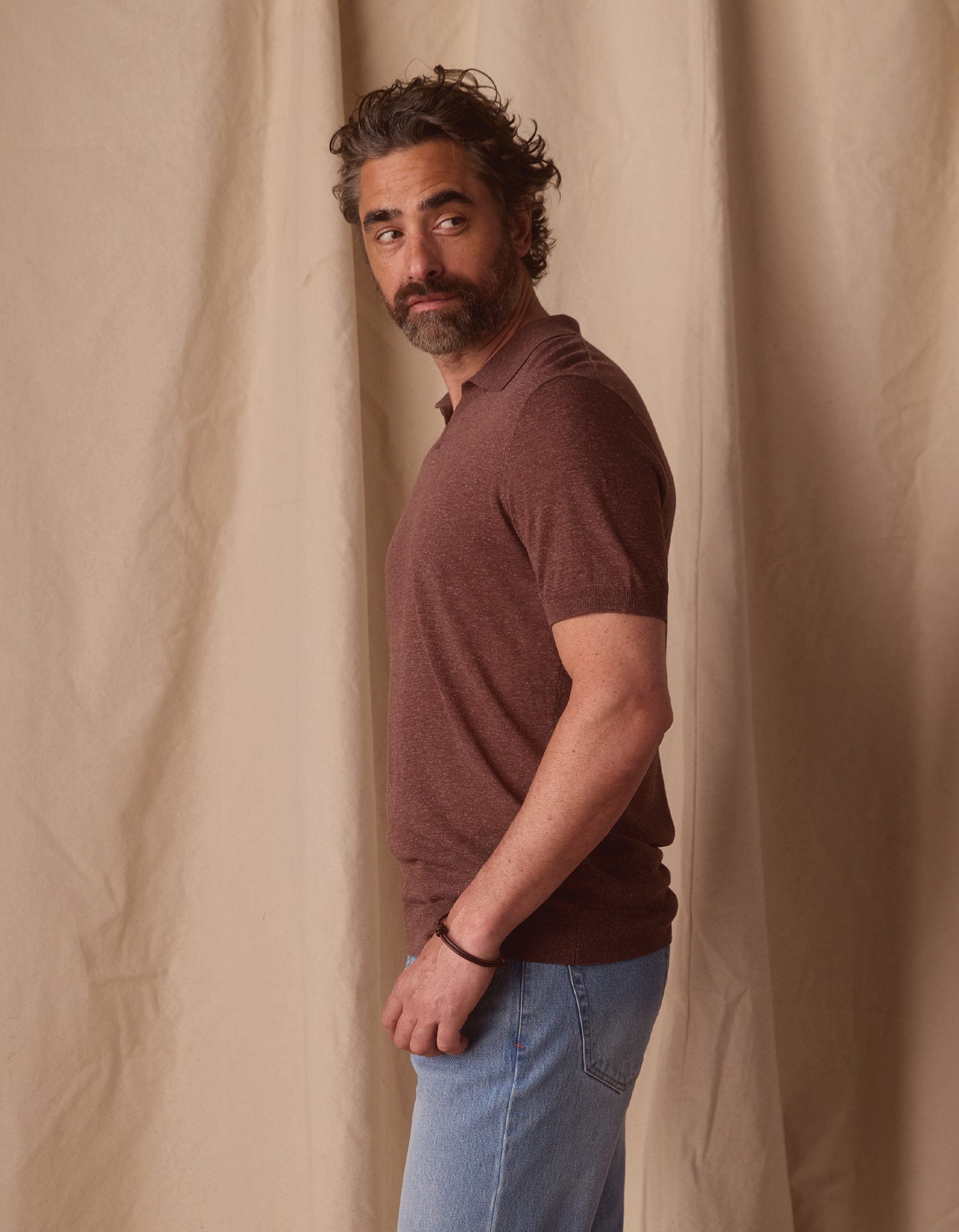 Summer Linen Blend Knit Polo Espresso
