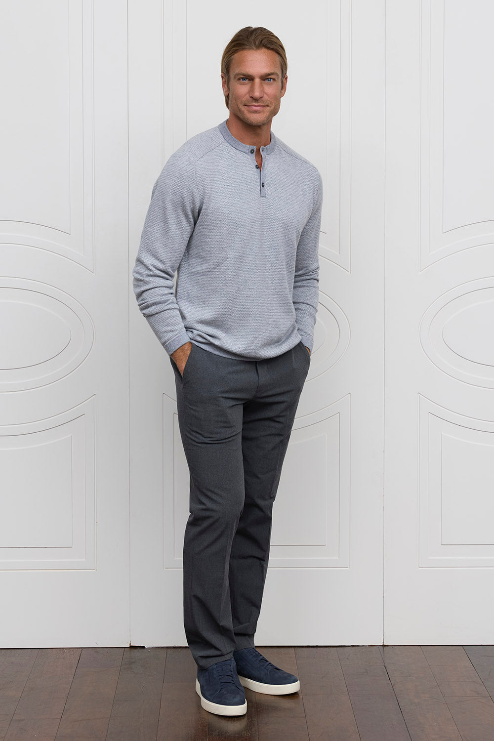 Two Tone Stitch Henley Grey