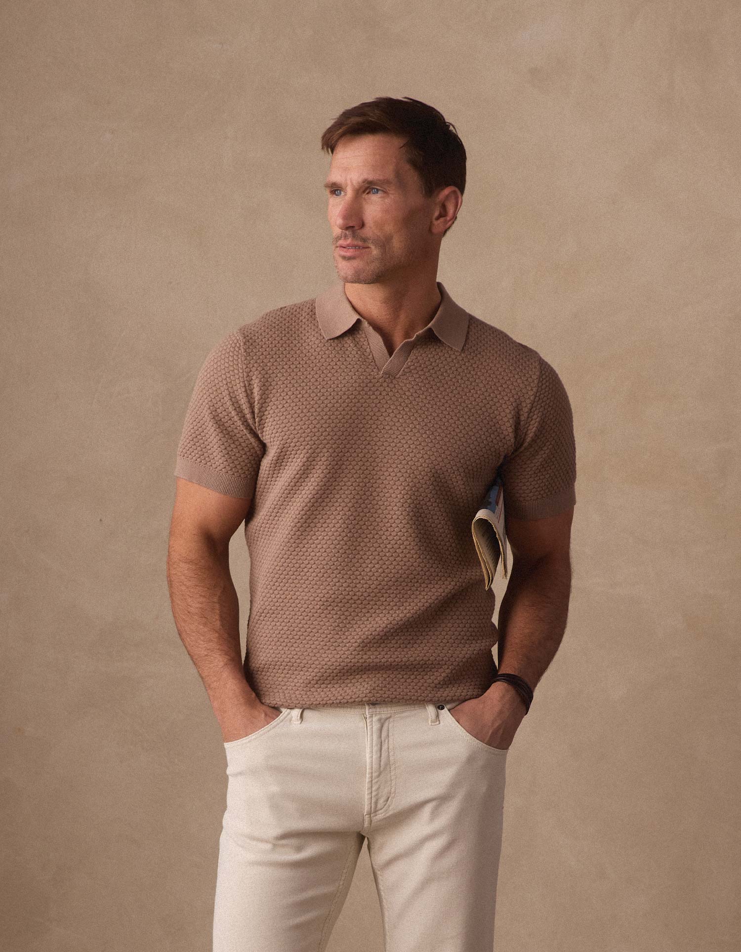 Robles Knit Jacquard Polo Taupe