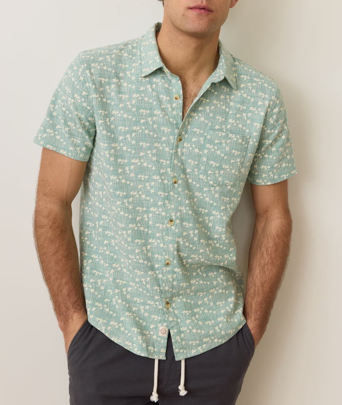 Classic Stretch Selvage Shirt Green Palm Print