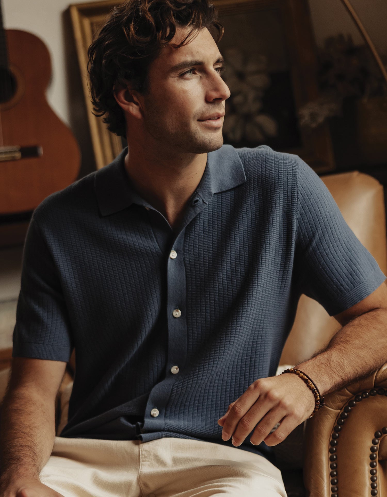 Breezeknit Short Sleeve Button Up Vintage Blue