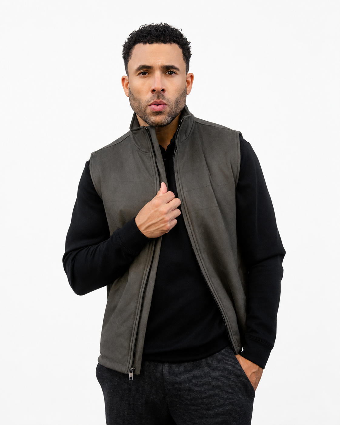 Ojai Faux Suede Zip Vest Forest Night