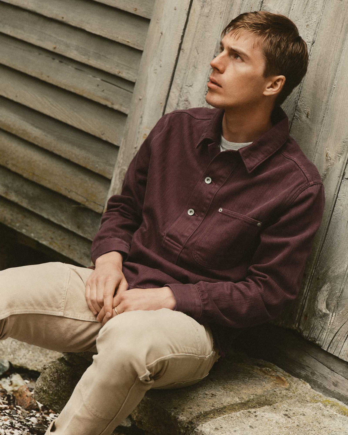 The Milton Denim Overshirt Burgundy Slub