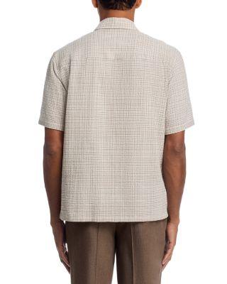 Linen Camp Shirt in Mini Textured Check Morel Multi