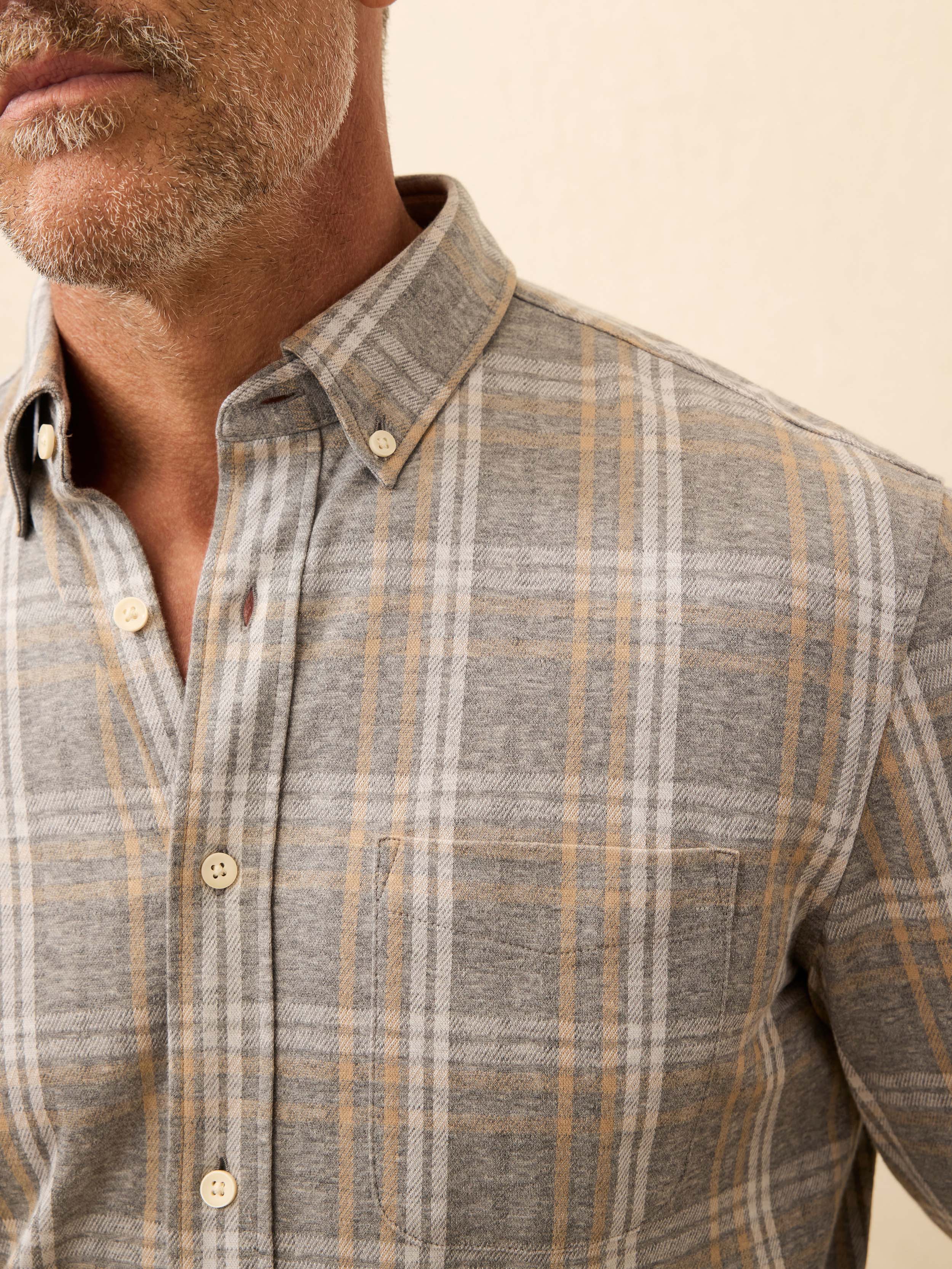 Coastline Knit Shirt Dune Ash Plaid