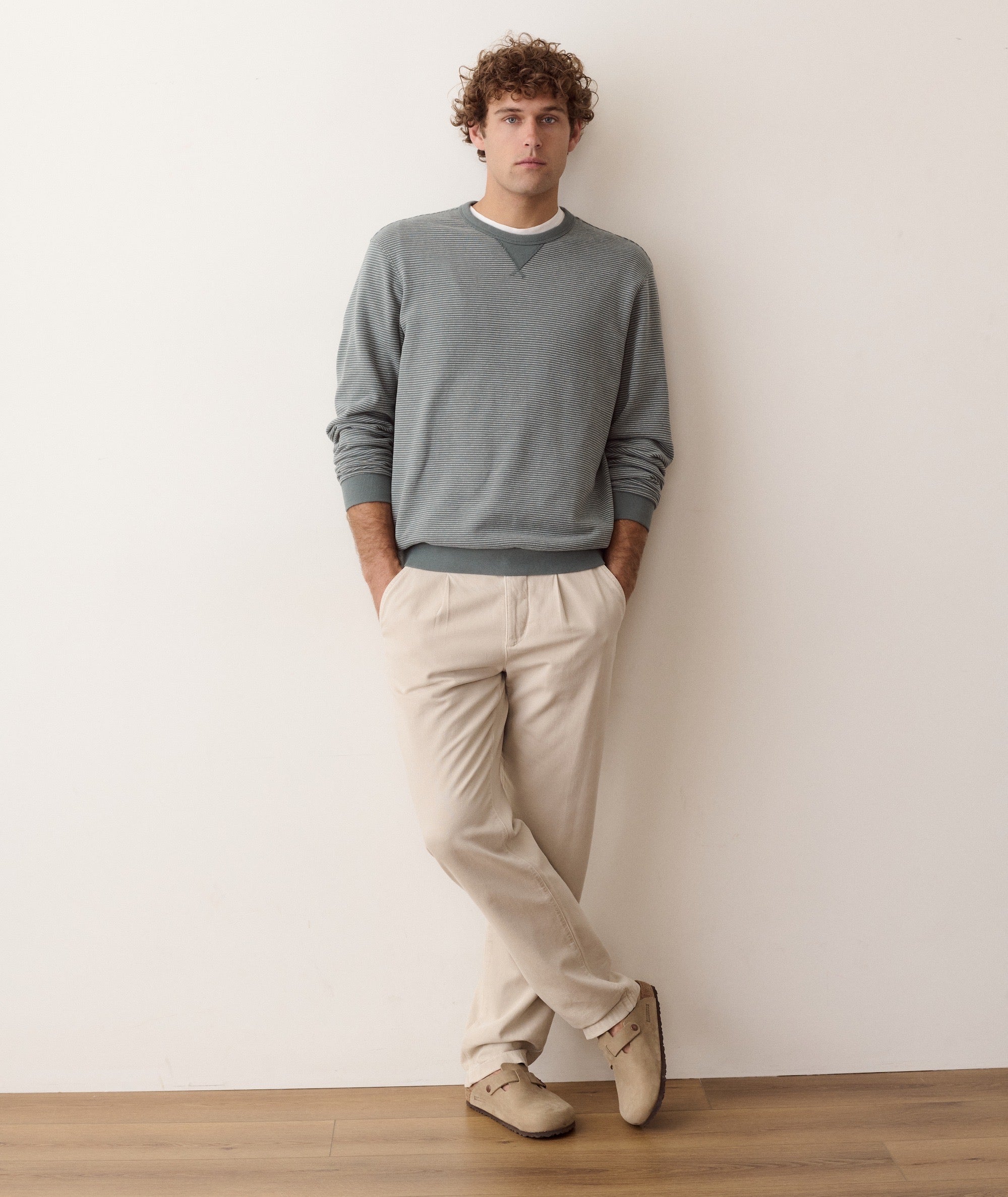 Relaxed Cloud 9 Fleece Crewneck Balsam Green Stripe