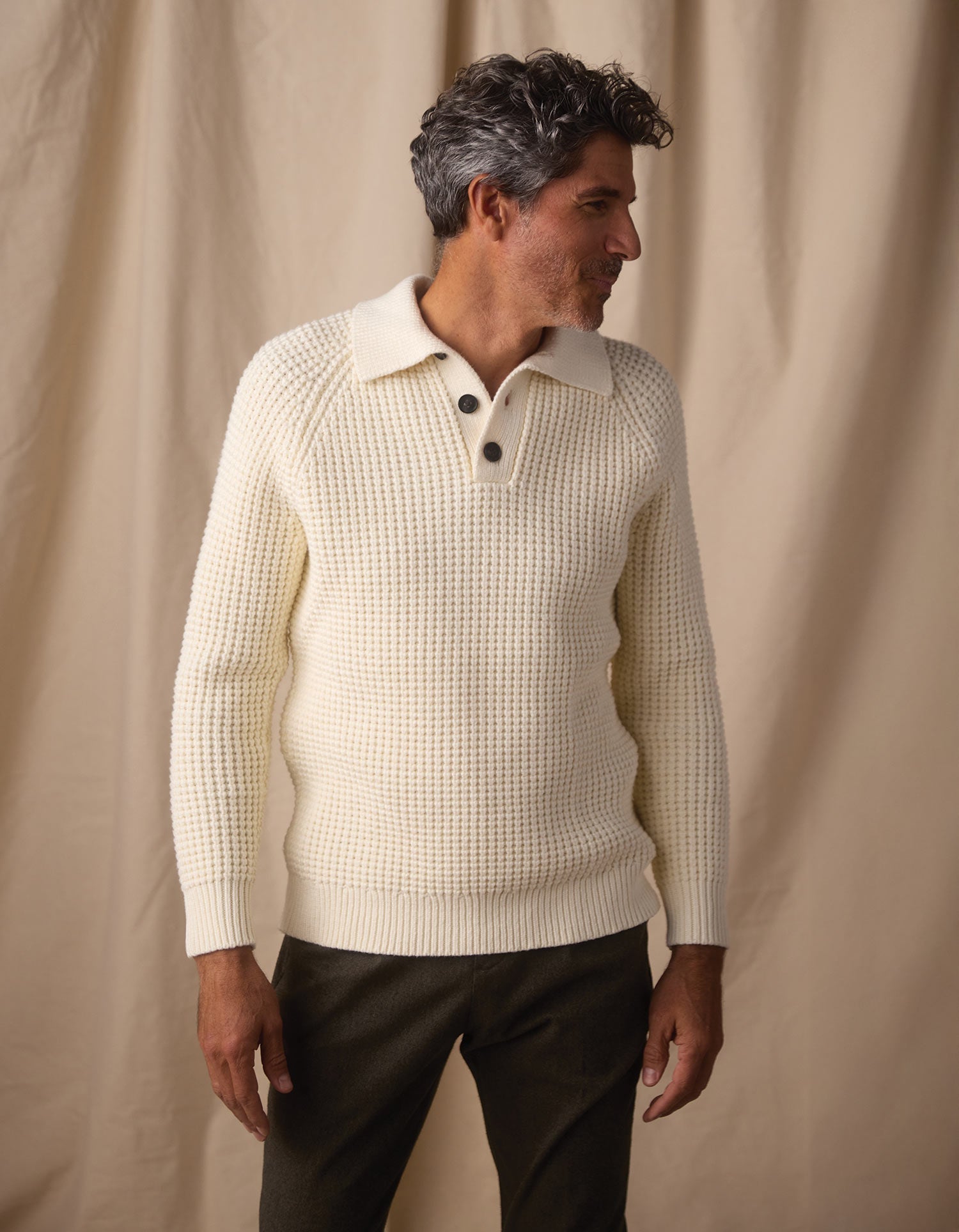 Waffle Sweater Popover Ivory