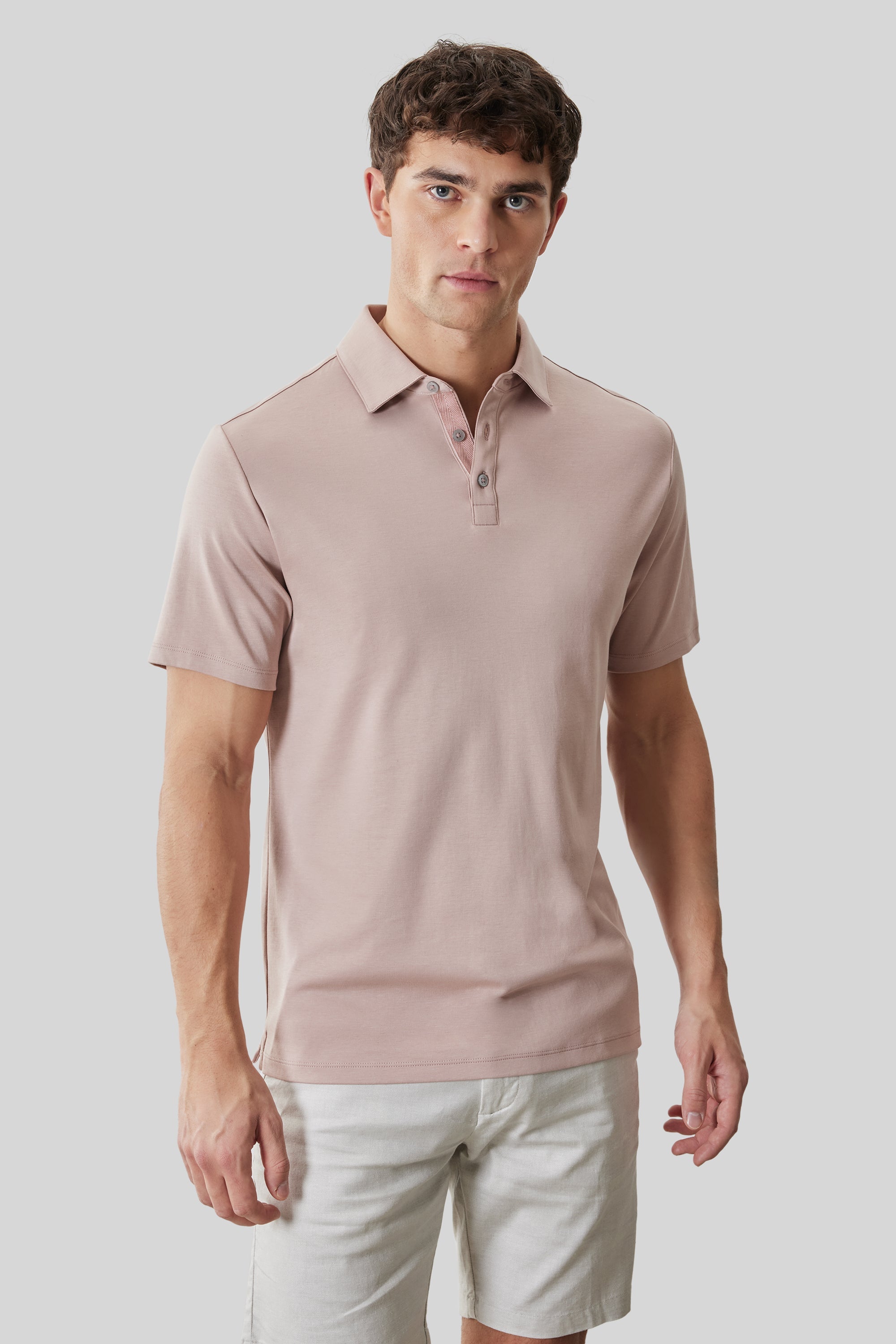 Georgia Short Sleeve Herringbone Polo Powder Coral