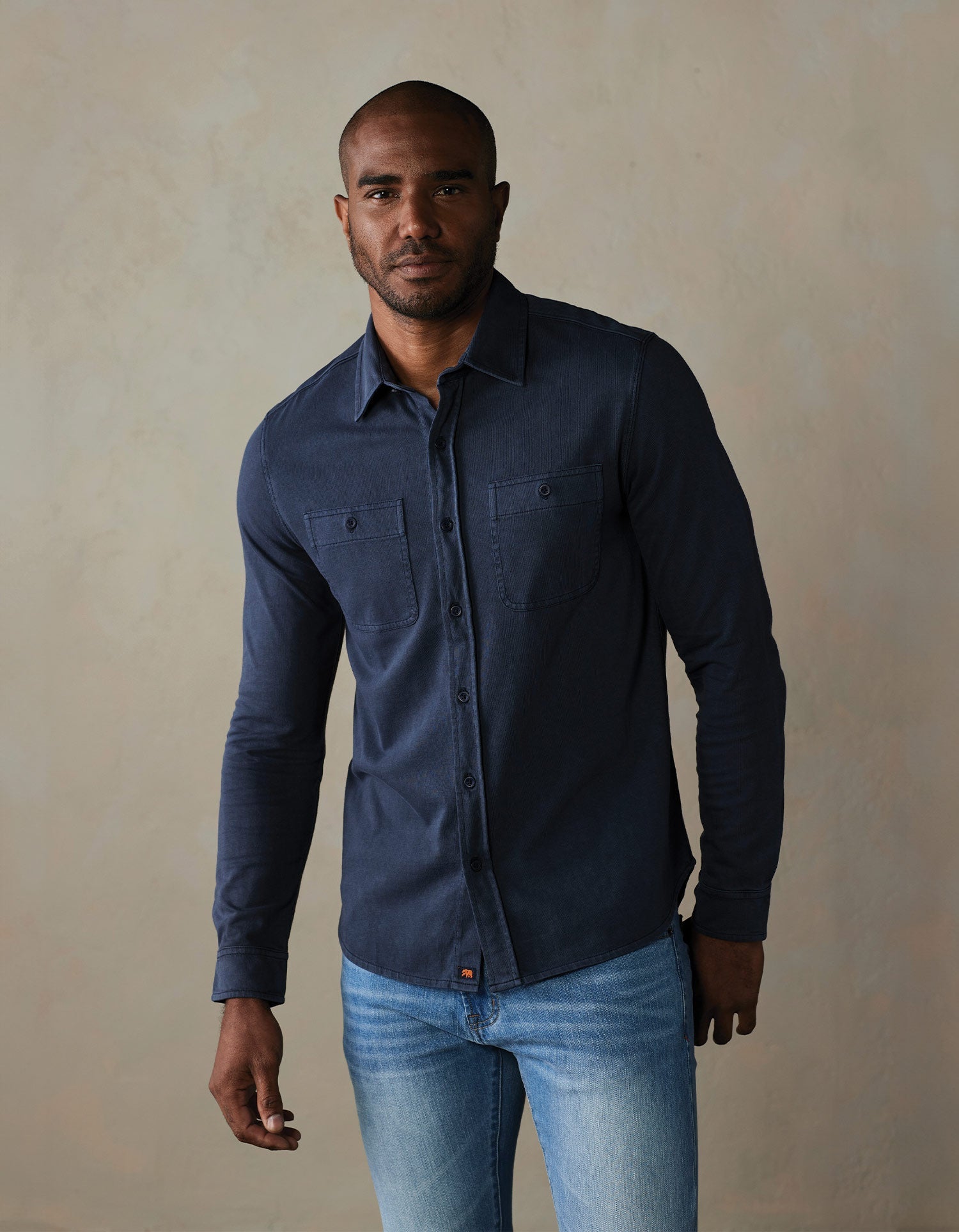 Lennox Jersey Button Up Navy