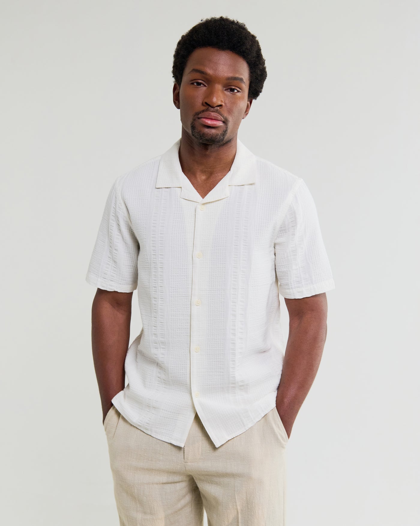 Didcot Shirt in Double Weave Grid Ecru