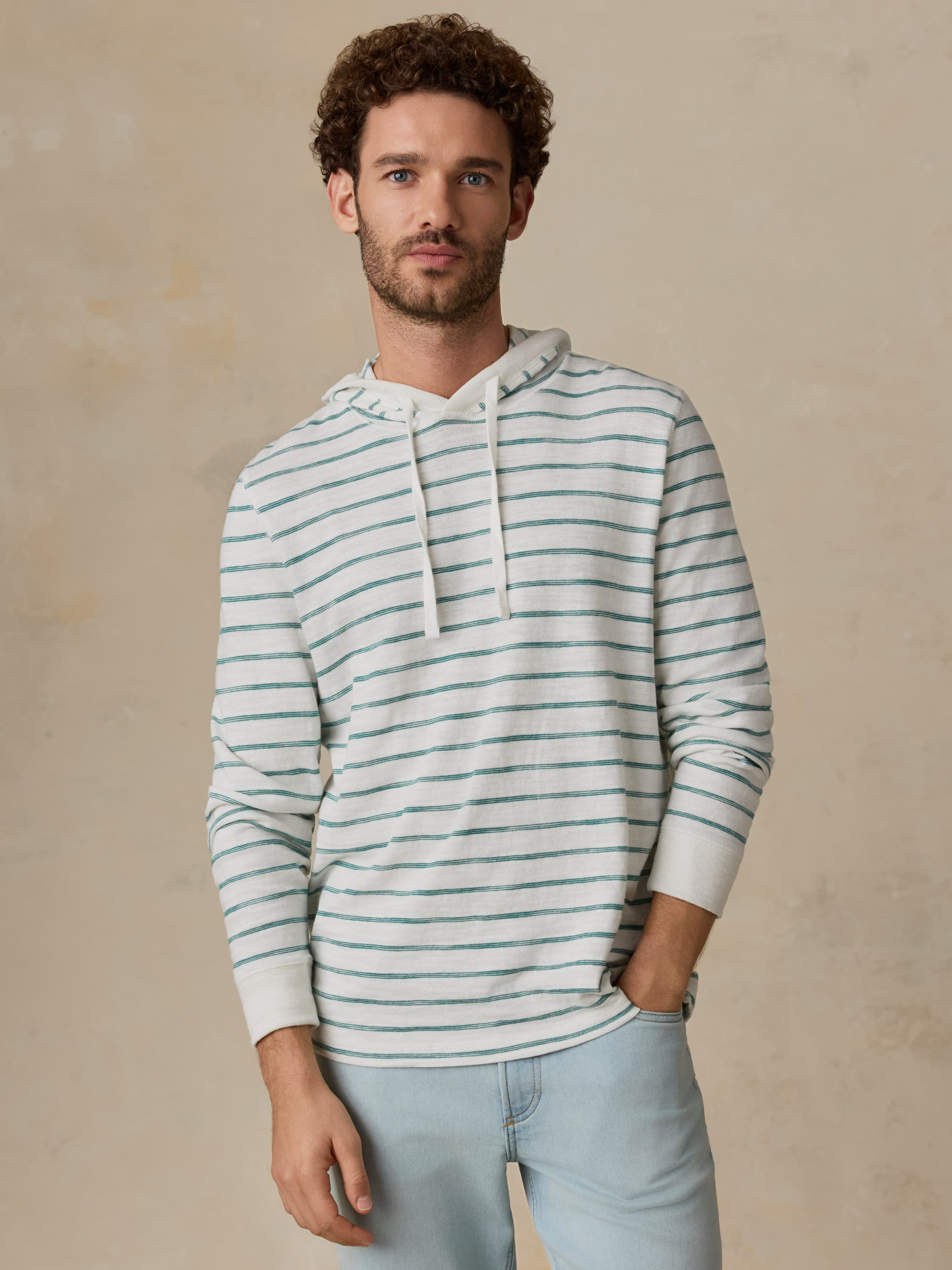 Sunwashed Slub Hoodie White Biscayne Stripe