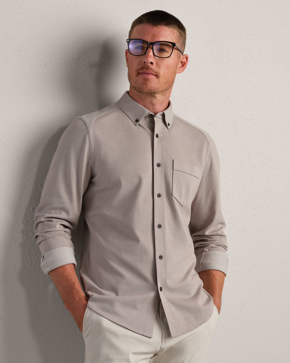 Effortless Oxford Button Down Foggy Taupe Heather