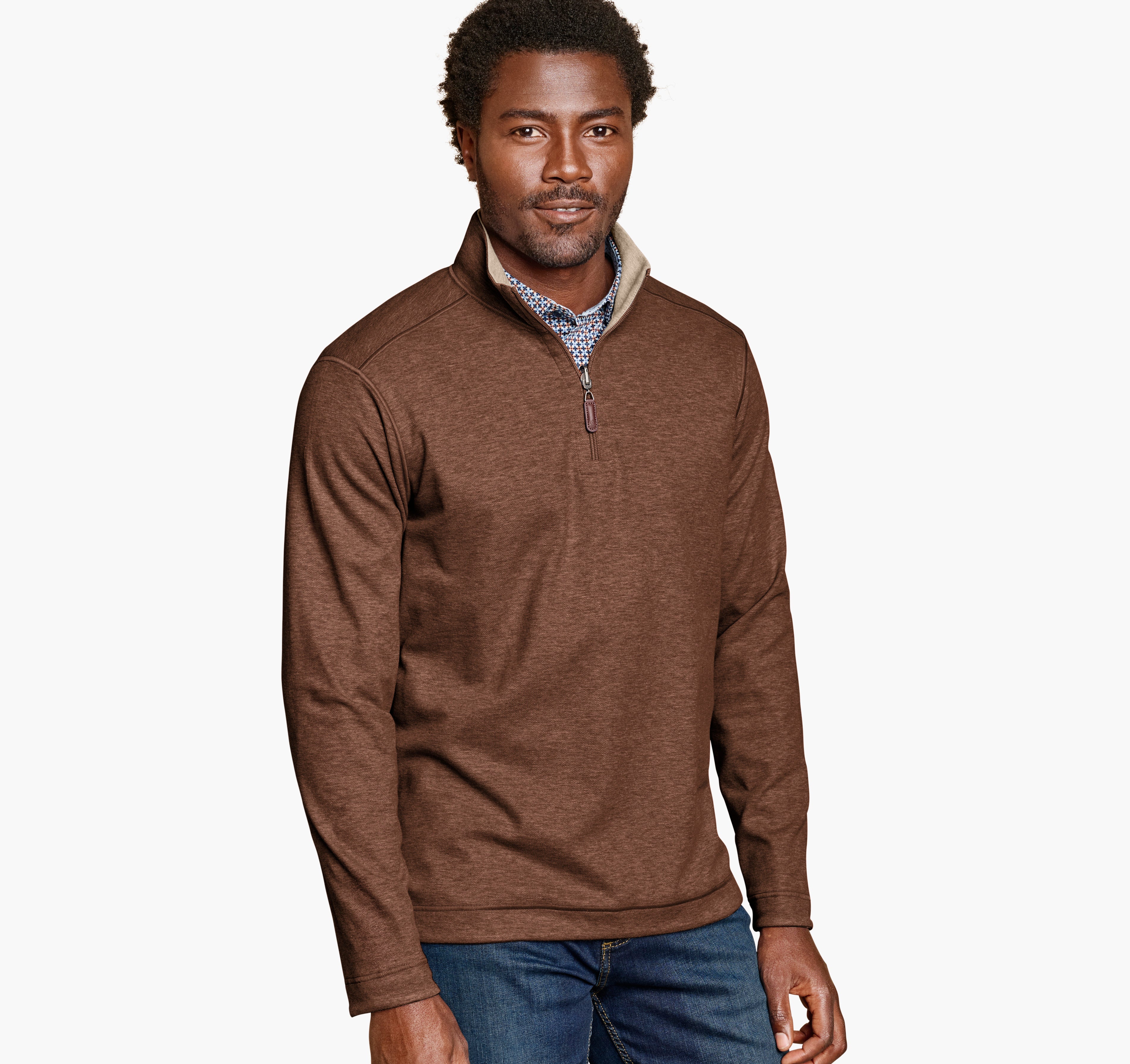 Icon Reversible Quarter Zip Rust/Oatmeal