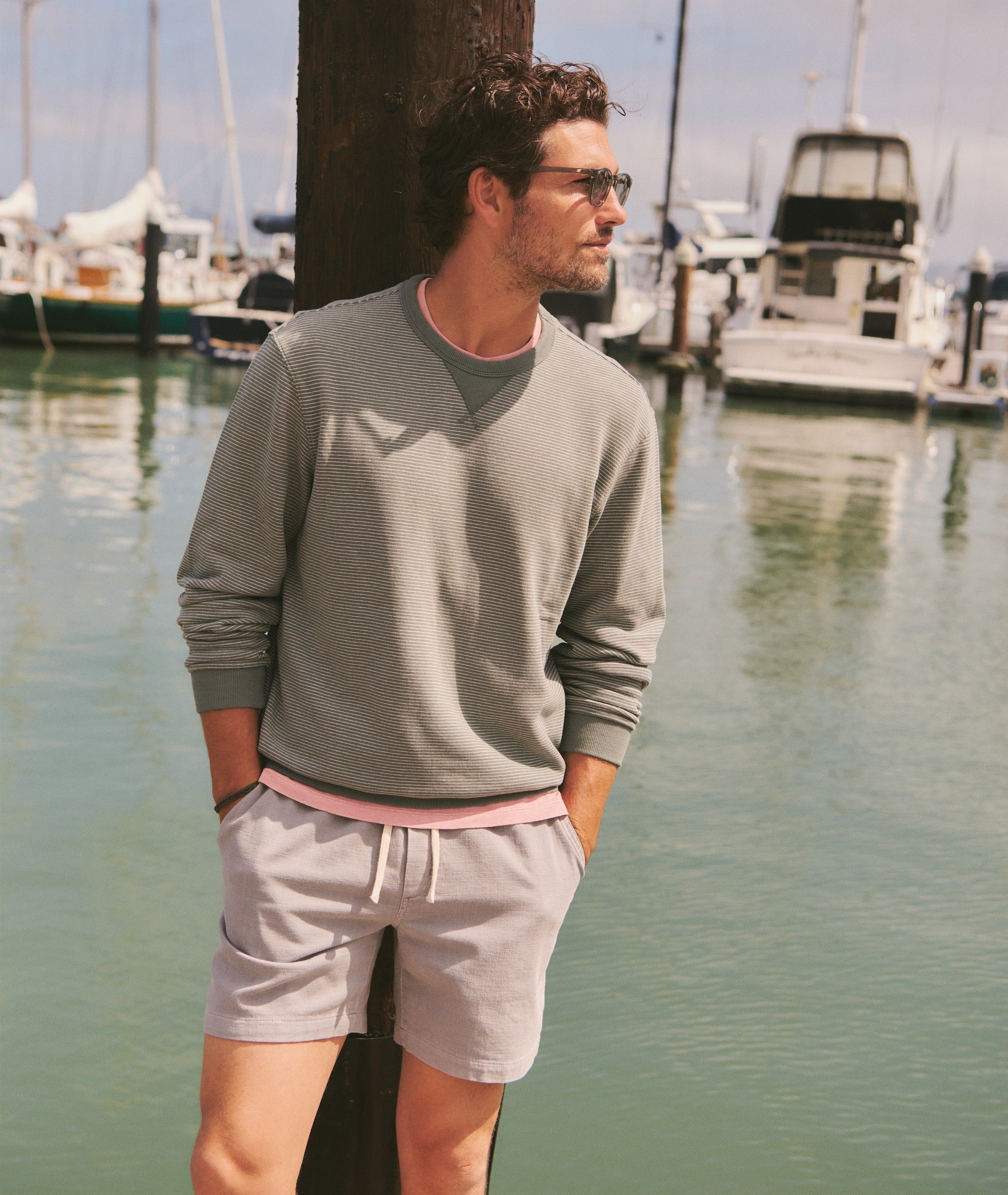 Relaxed Cloud 9 Fleece Crewneck Balsam Green Stripe