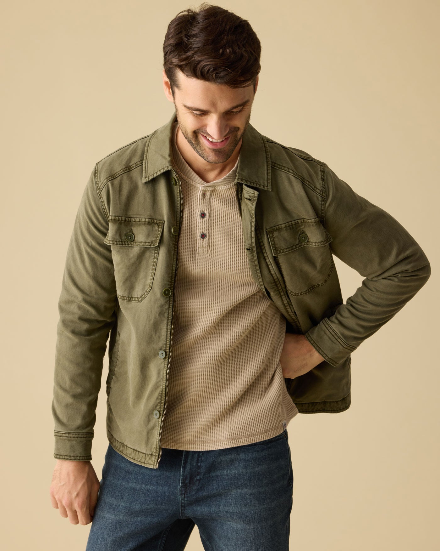 Vintage Soft Waffle Henley Tan