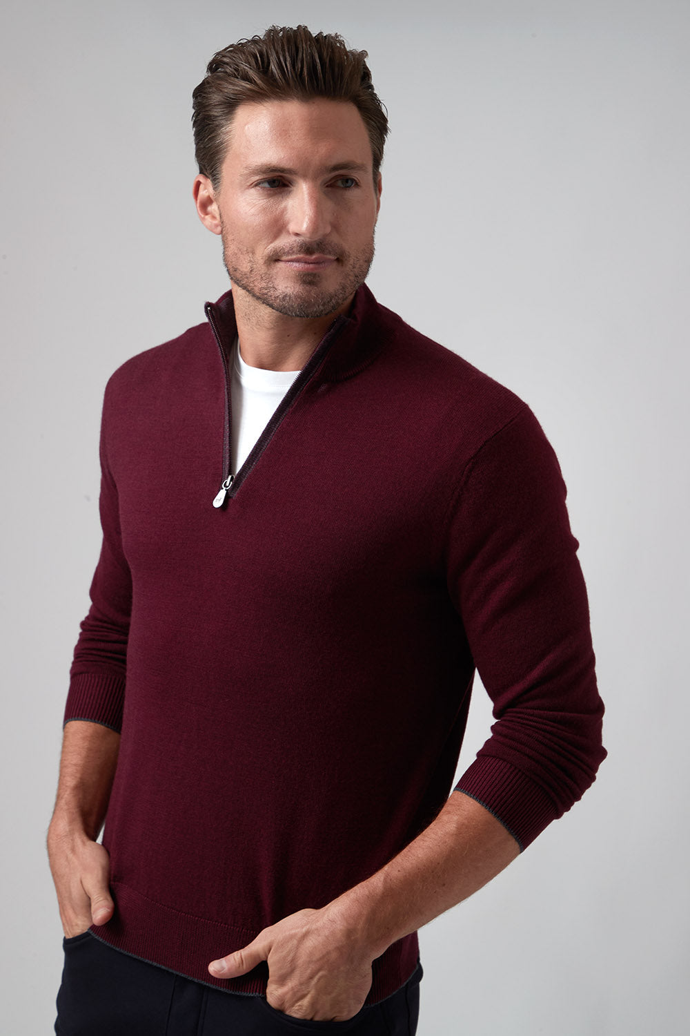 Long Sleeve 1/4 Zip Mock Neck Merlot