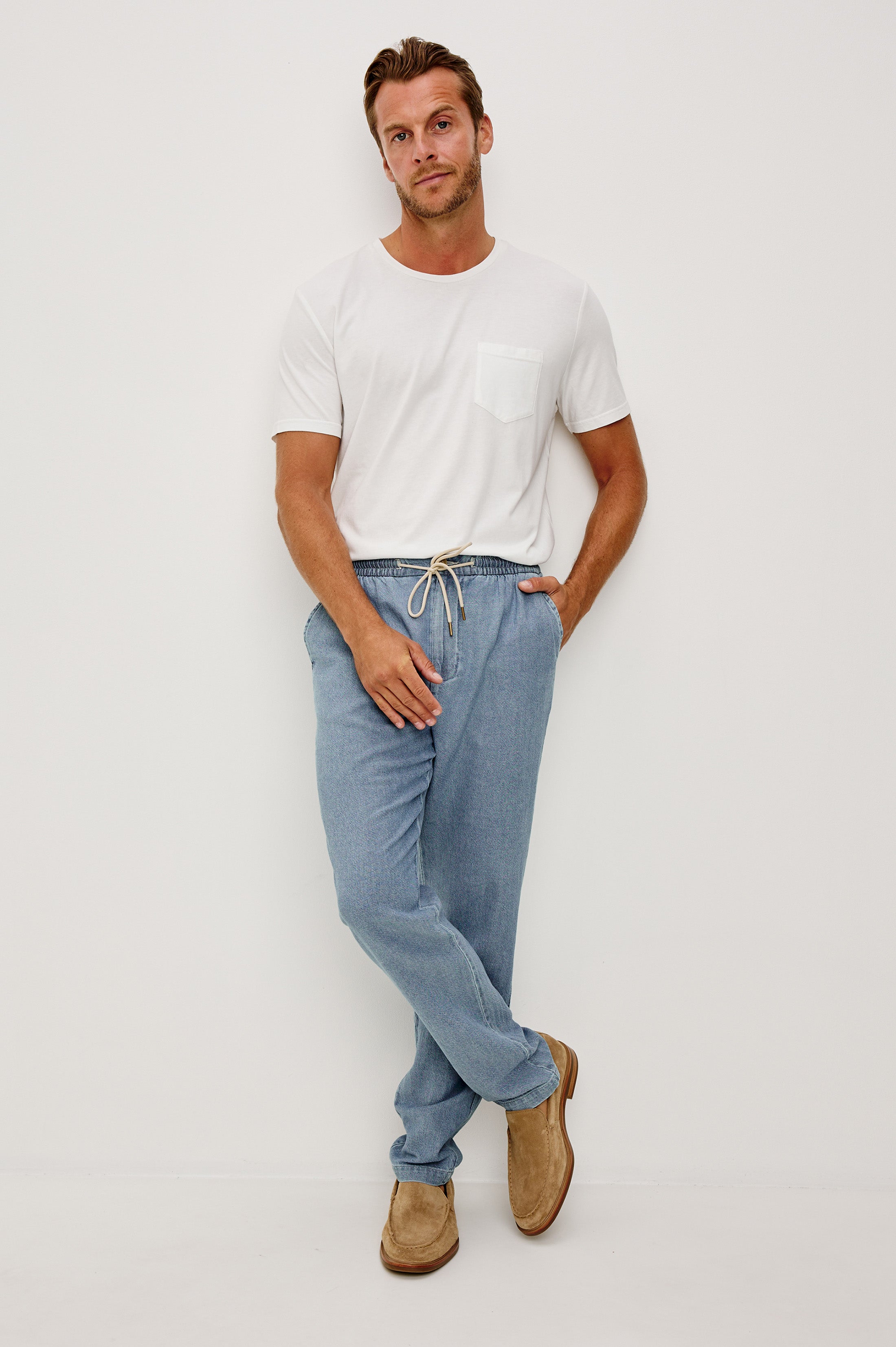 Callum Drawstring Pants Medium Wash Indigo