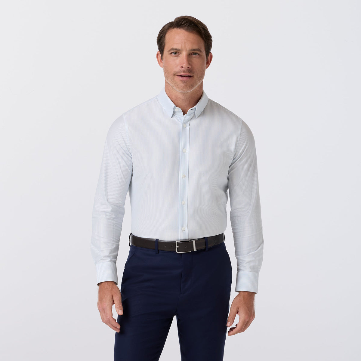 Newport LS Dress Shirt Cloud Blue Banker Stripe