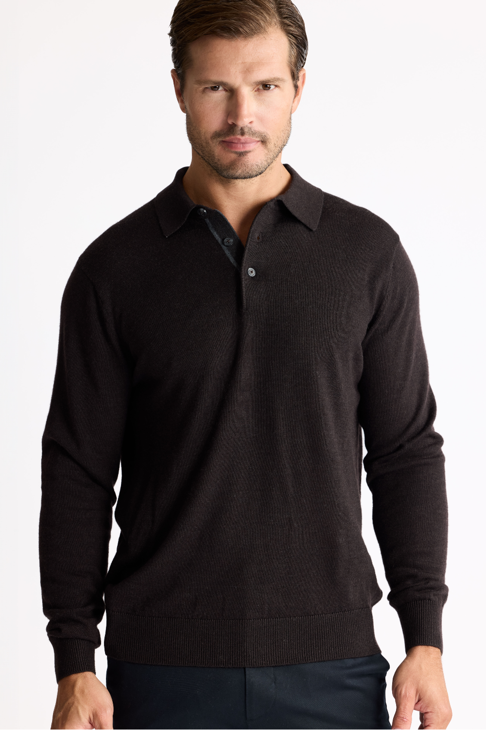 3 Button Merino Polo Espresso
