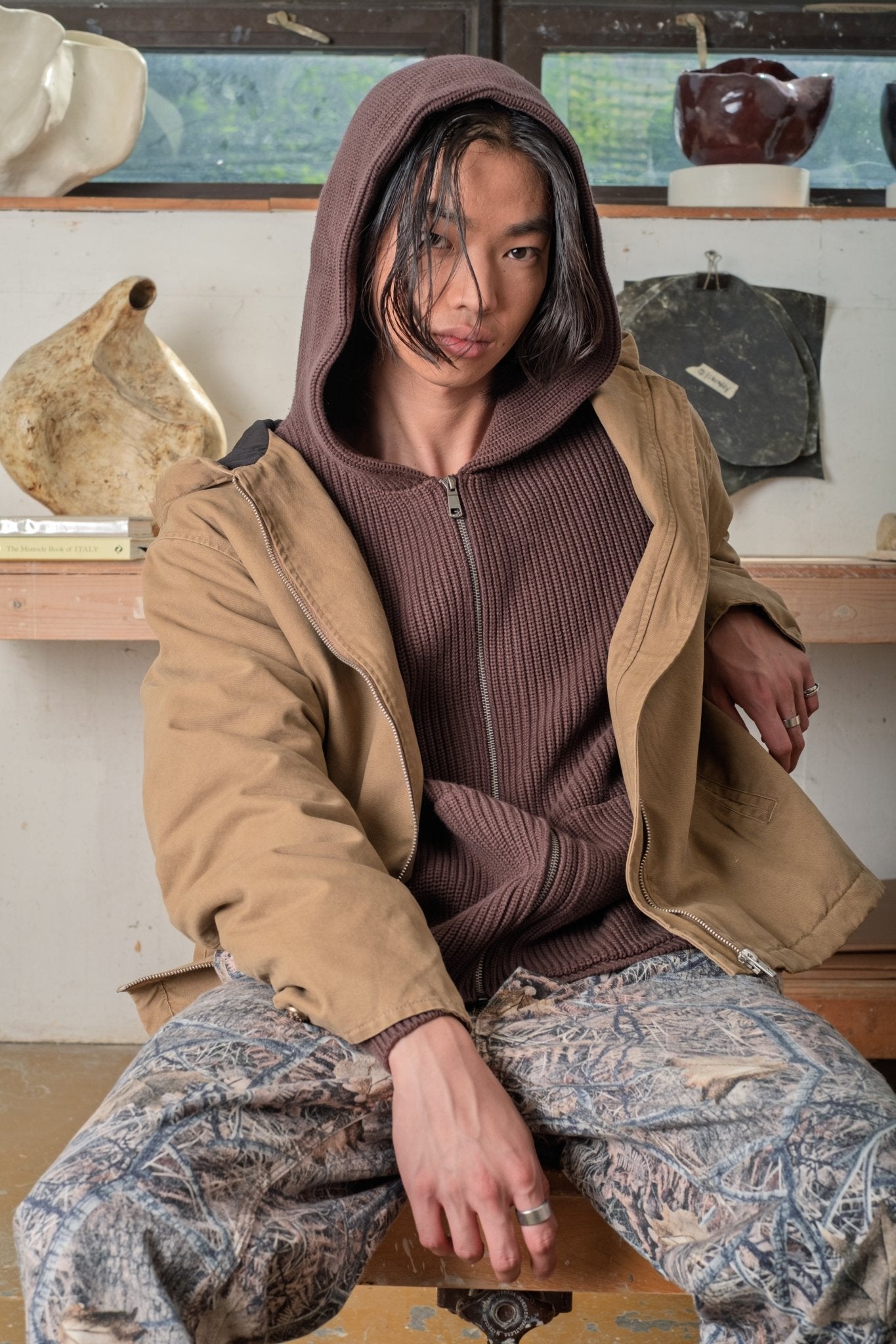 Knitted Zip Hoodie Coffee