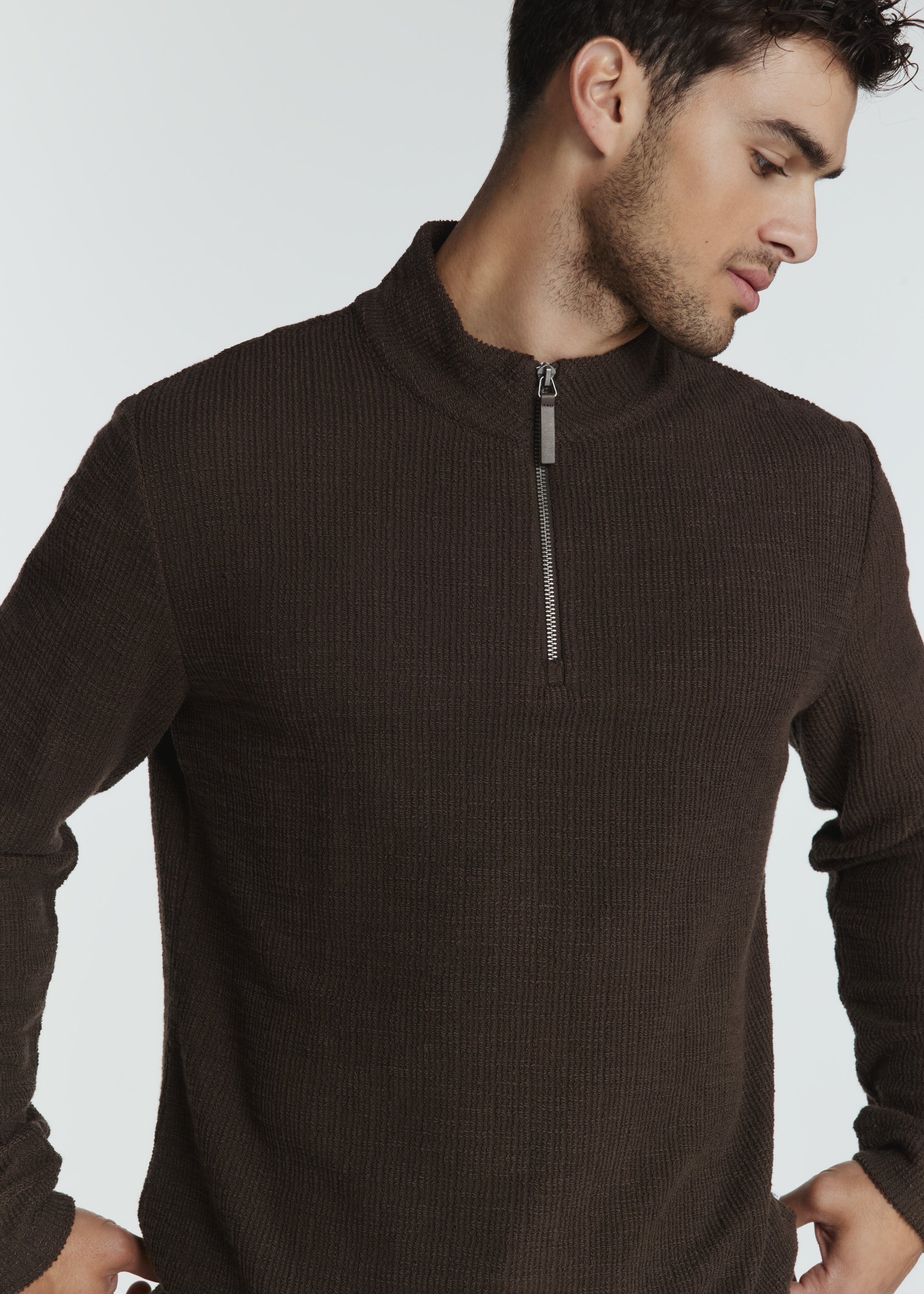 Monterey Textured Quarter Zip Pullover Bark
