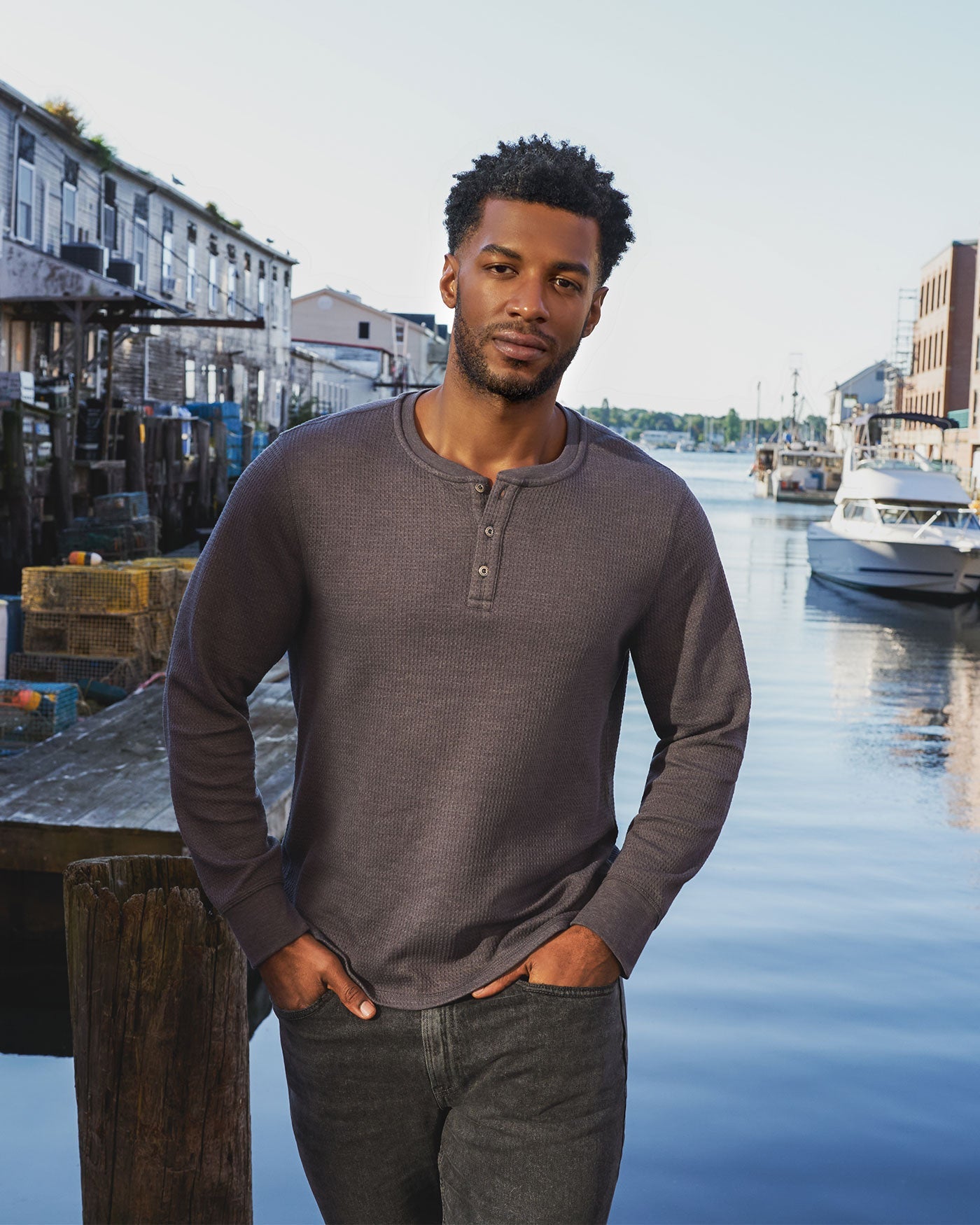 Chatsworth Soft Waffle Henley Charcoal Heather