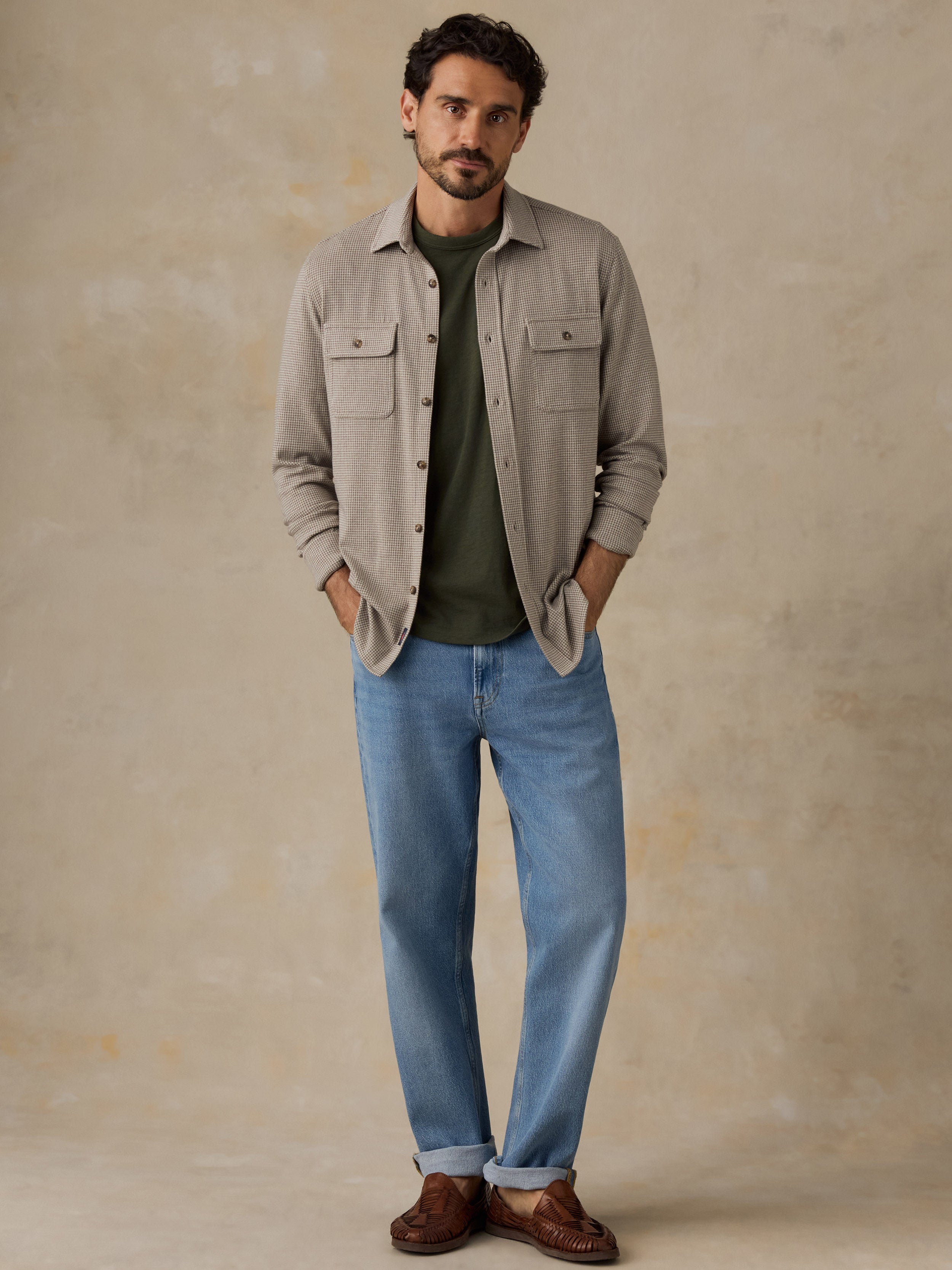 Legend Sweater Shirt Taupe Brown Pincheck