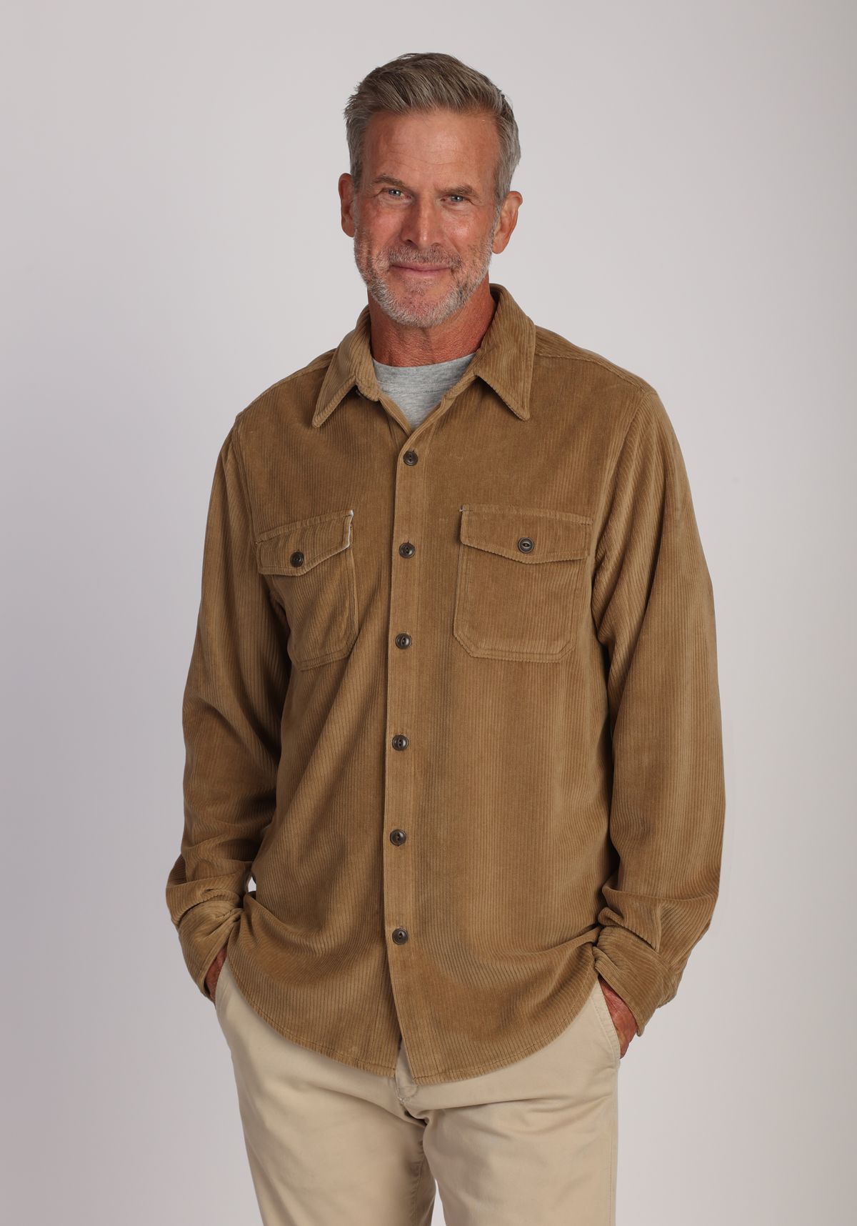 Stretch Ultra Soft Cord Shirt Khaki